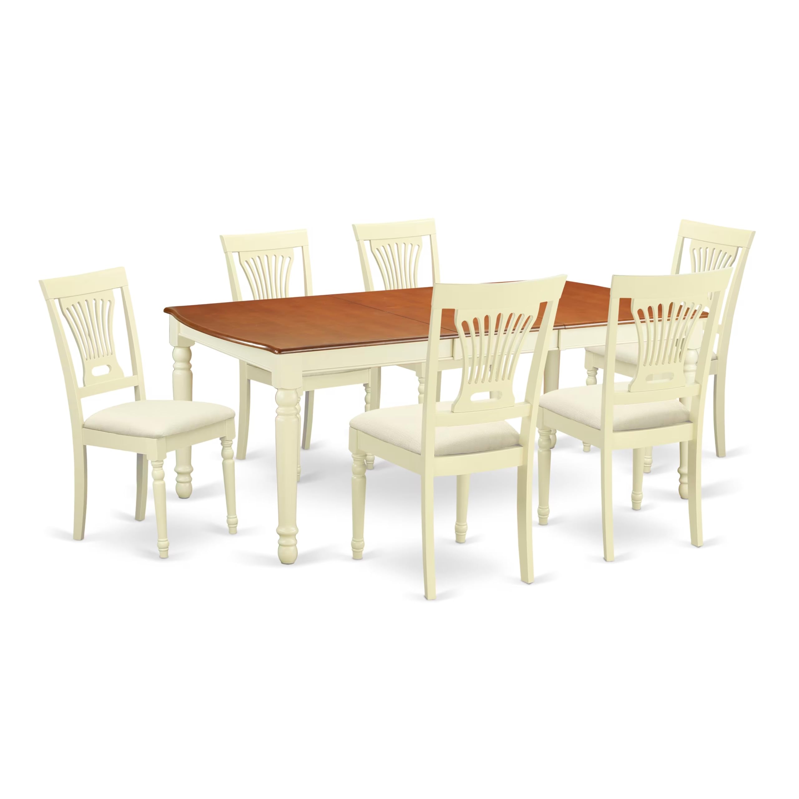 East West Furniture DOPL7-WHI-C 7 Piece Dining Room Table Set Consist of a Rectangle Kitchen Table with Butterfly Leaf and 6 Linen Fabric Upholstered Chairs, 42x78 Inch, Buttermilk & Cherry