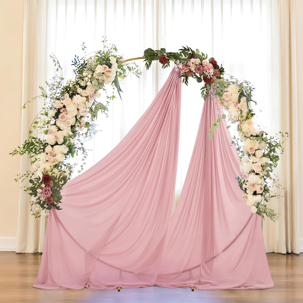 Dusty Rose Wedding Drapes 2 Panels 6 Yards Sheer Backdrop Curtains For Bridal Shower Wedding Arches For Ceremony Decorations