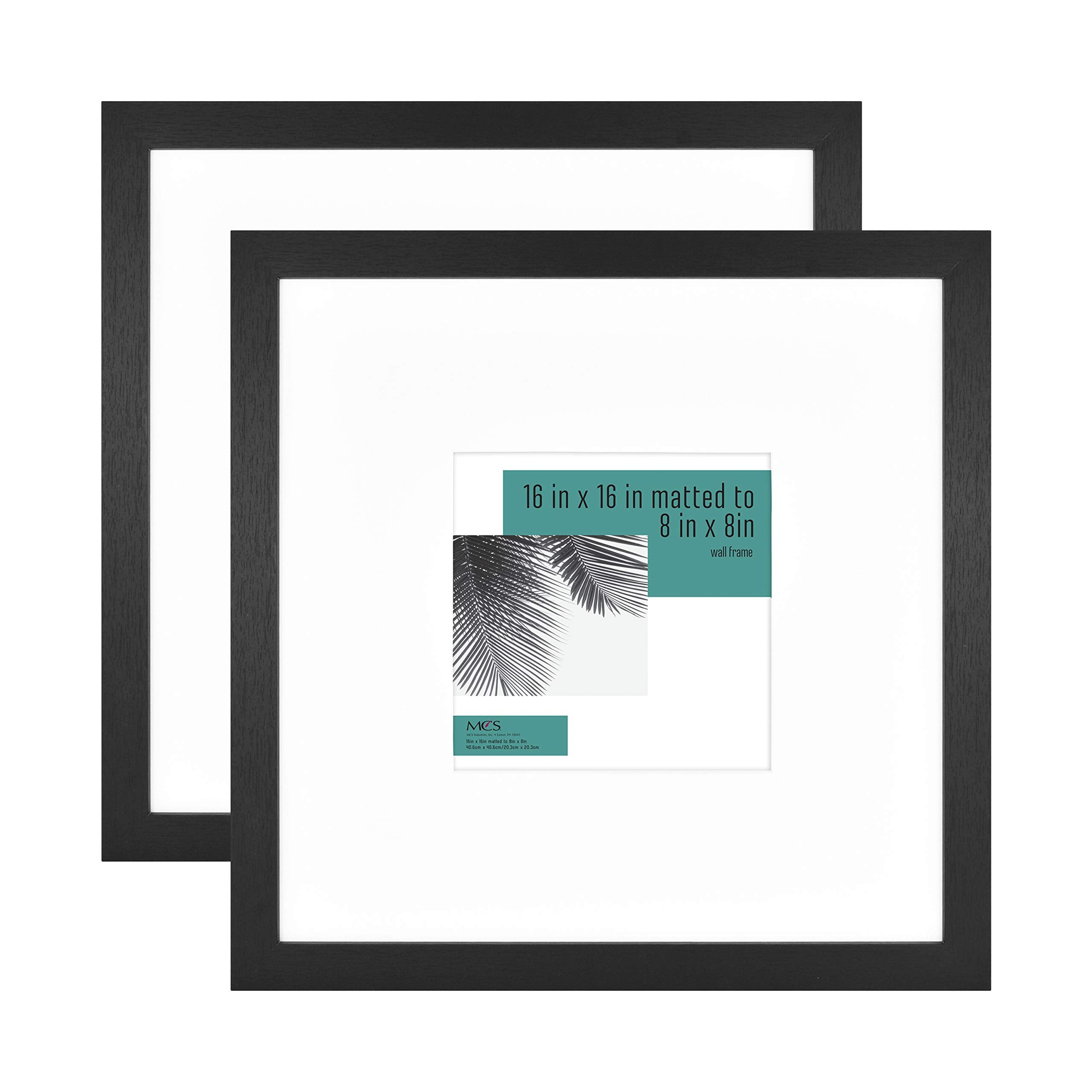MCS Studio Gallery 16x16 Matted to 8x8 Picture Frame Black Woodgrain, Square Photo Frame for Photos, Posters & Art Prints (2-Pac