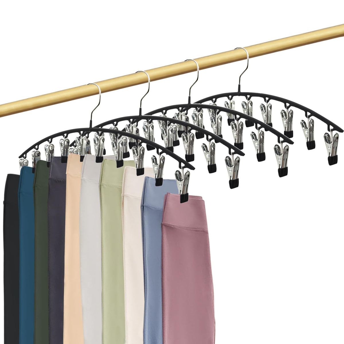 Legging Organizer Closet Organizers and Storage, 4 Pack Pants Hangers Space Saving, Multi-Function Clothes Hangers with Clips Ho