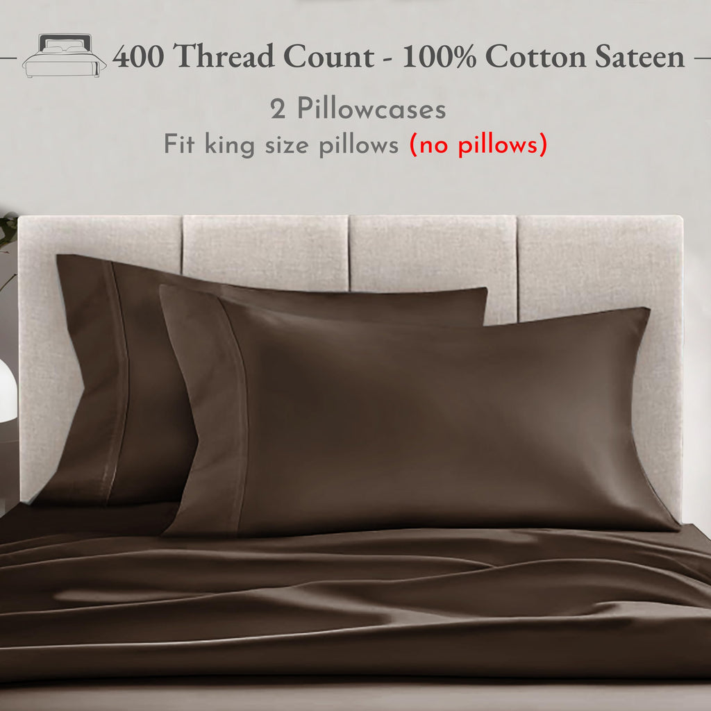 California Design Den Cotton King Pillowcase Set - 400 Thread Count, 100% Cotton Sateen Pillowcases, Set Of 2 Pillow Covers, Breathable, Cooling, Soft For Quality Sleep - Brown