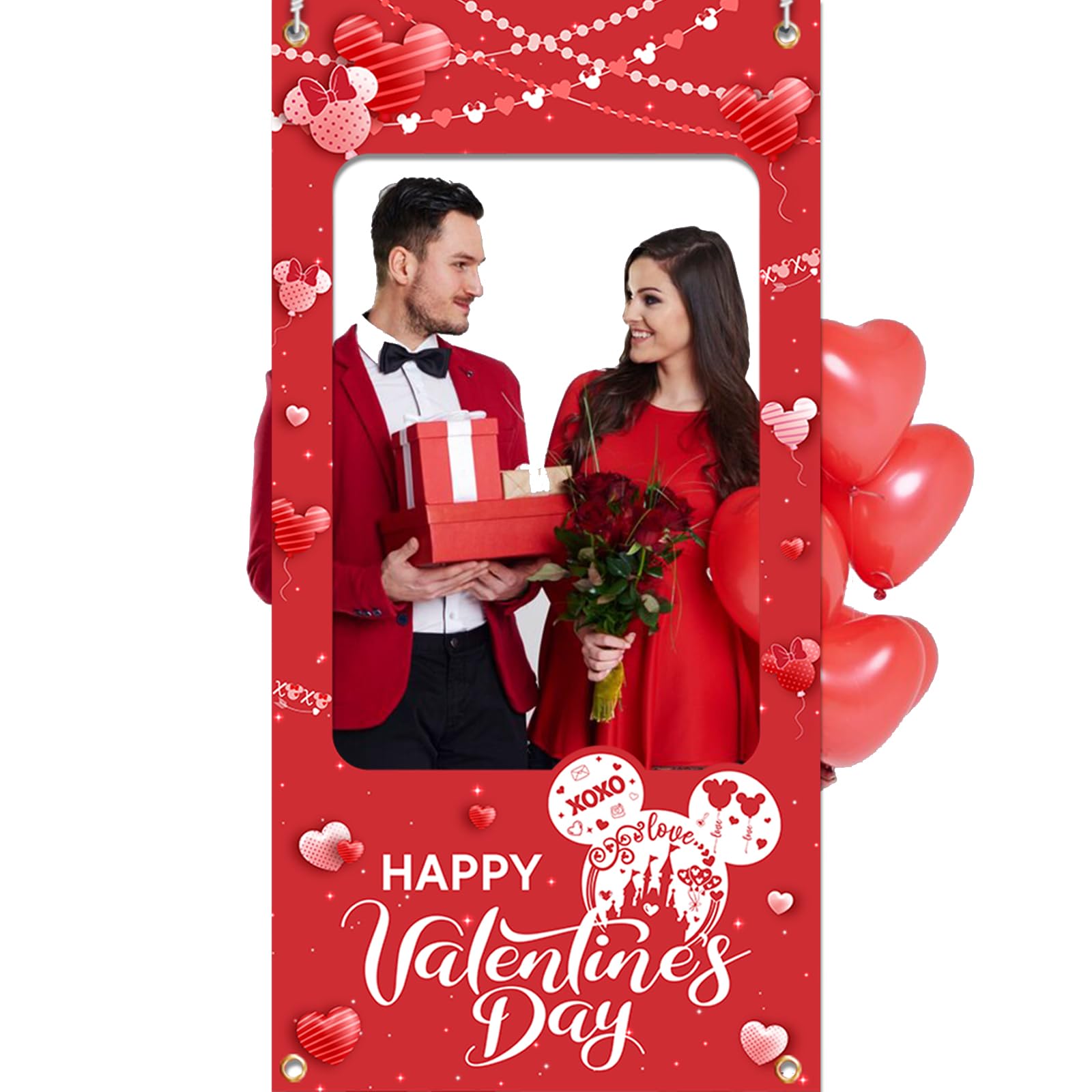 Mouse Valentines Day Photo Props Banner,Red Happy Valentines Day Party Decoration Photo Props Backdrop Frame for Happy Valentine