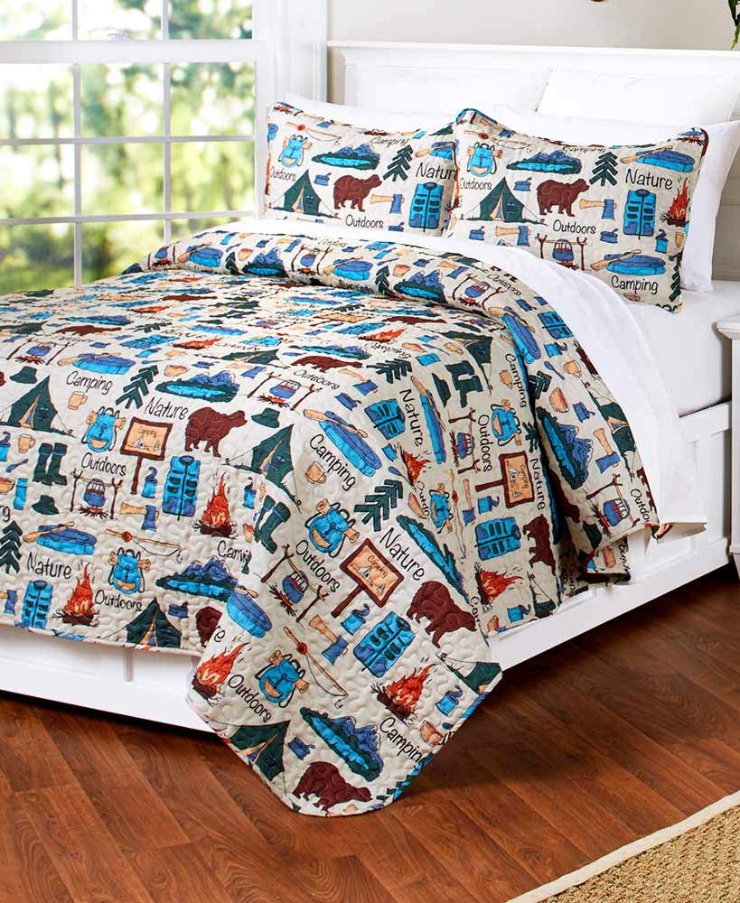 The Lakeside Collection Campsite Quilt Set With Retro Camping Print - 3-Pc. King