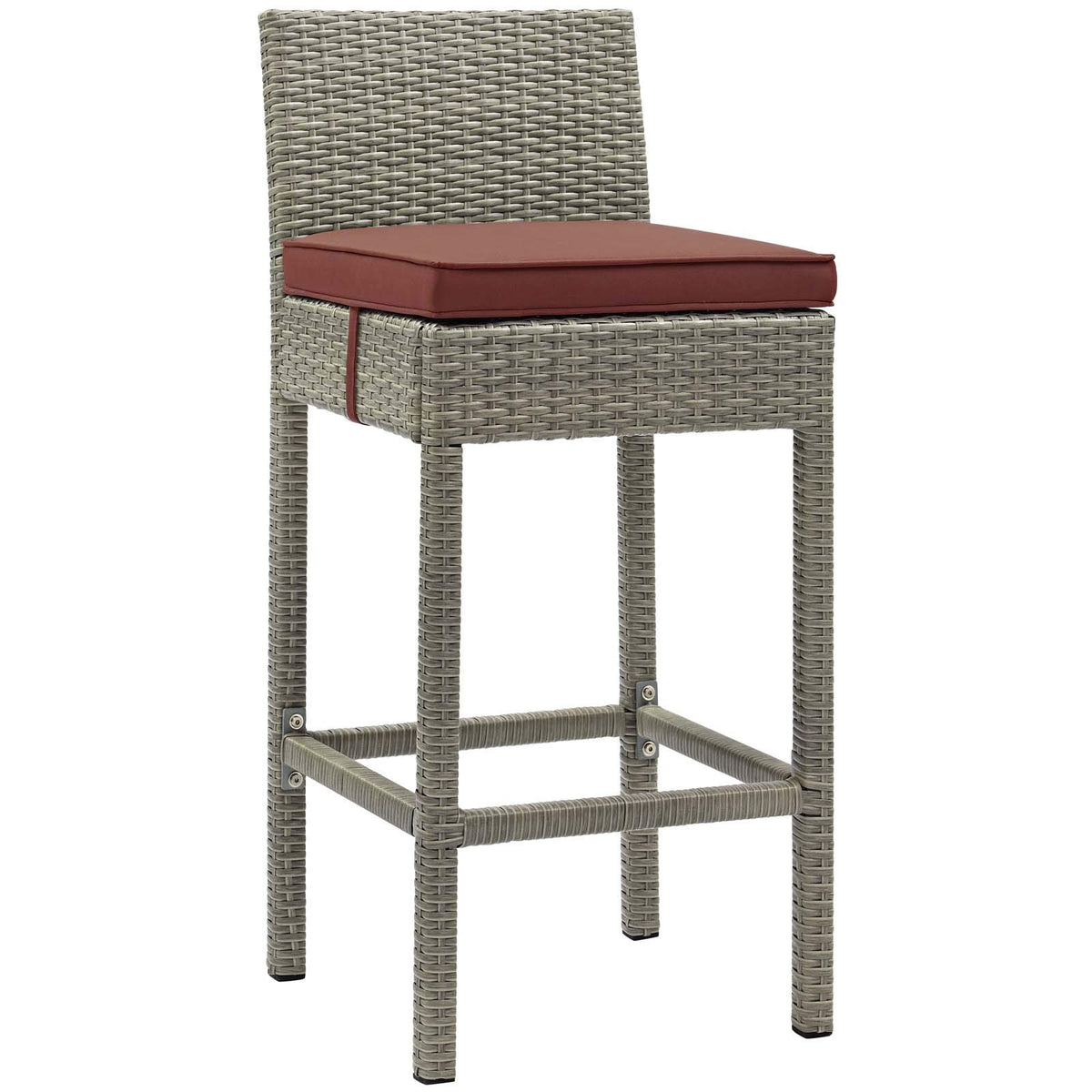 Modway Conduit Wicker Rattan Outdoor Patio Bar Stool With Cushion In Light Gray Currant