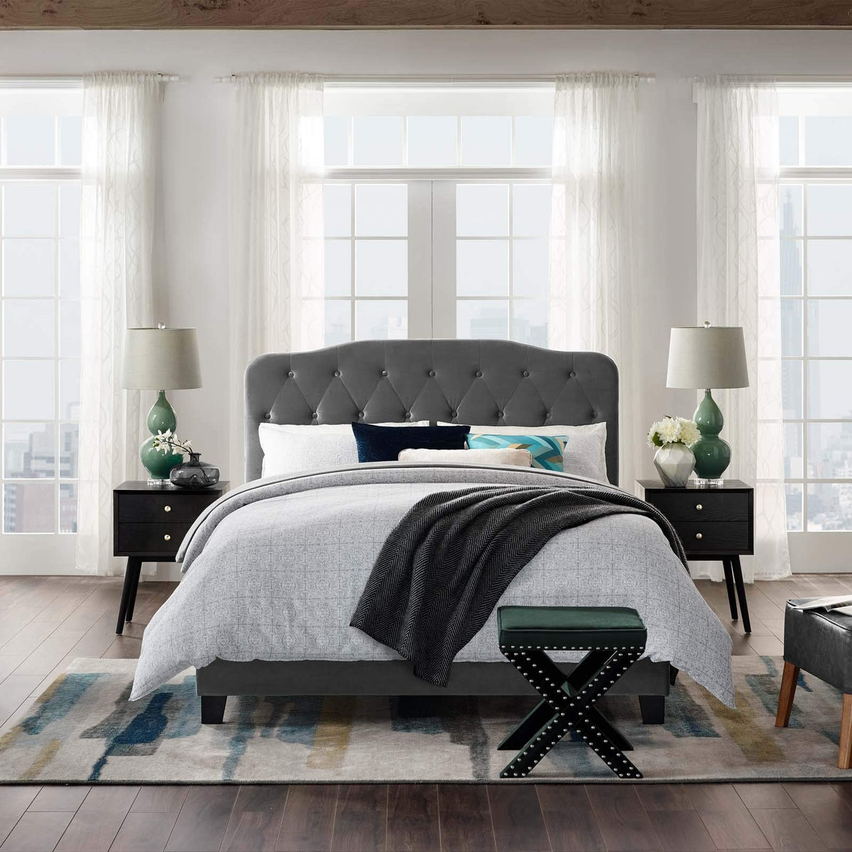 Modway Amelia Tufted Performance Velvet Upholstered Queen Bed In Gray