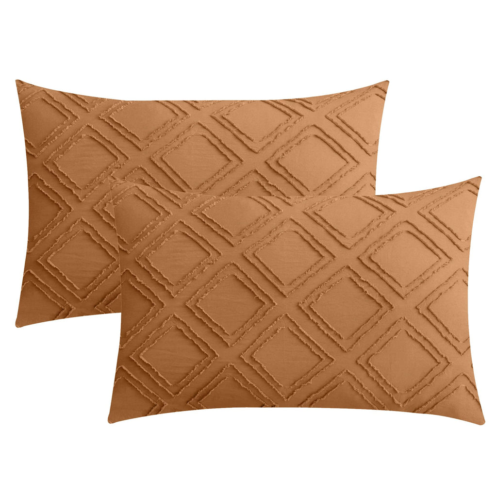 Jellymoni 2 Pack Rust Pillowcases King Size, Soft Microfiber Geometric Tufted Pillow Covers With Envelope Closure (Pillows Are N