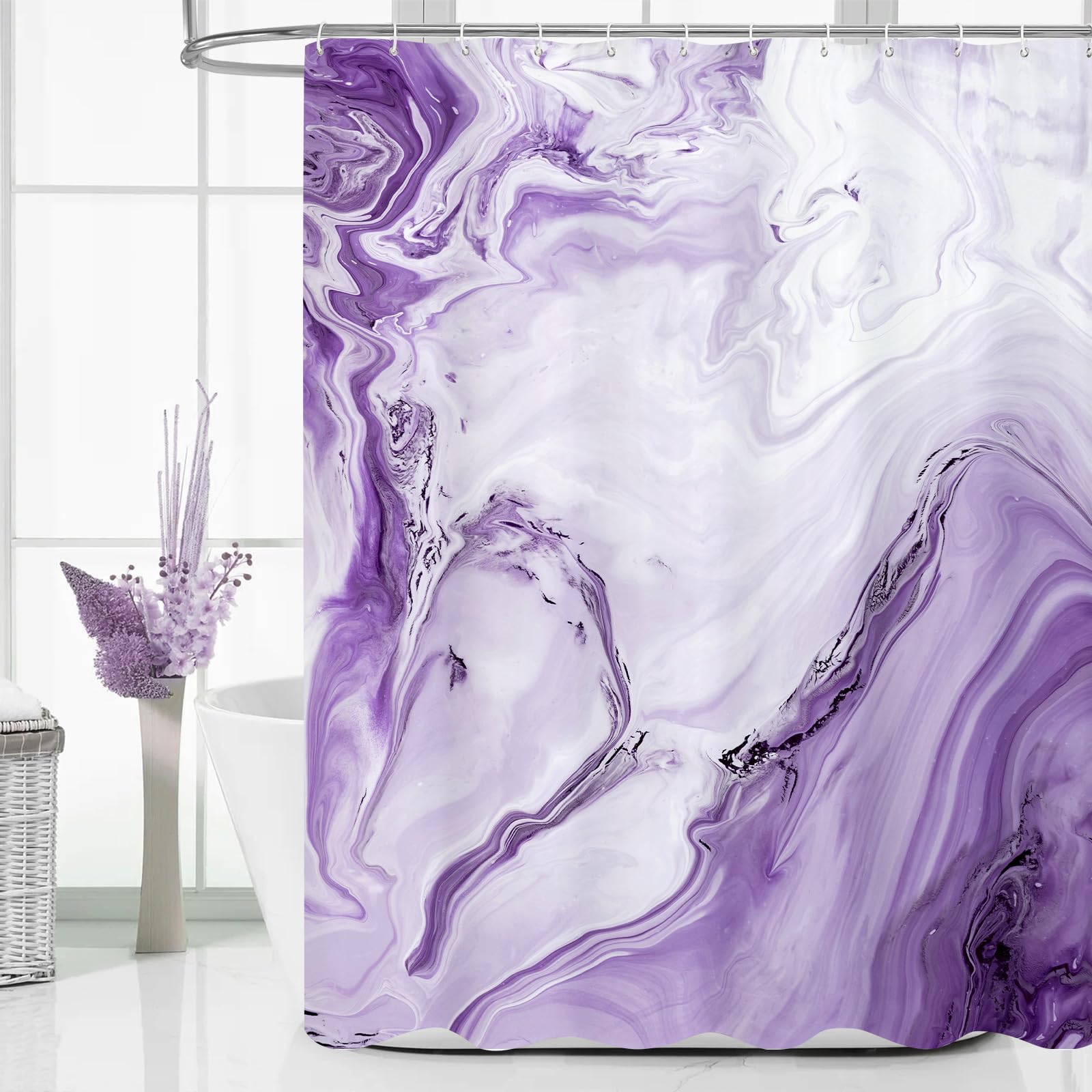 Mitovilla Purple Marble Shower Curtain, Abstract Ombre Fabric Shower Curtains For Modern Bathroom Decor, Luxury Cloth Watercolor
