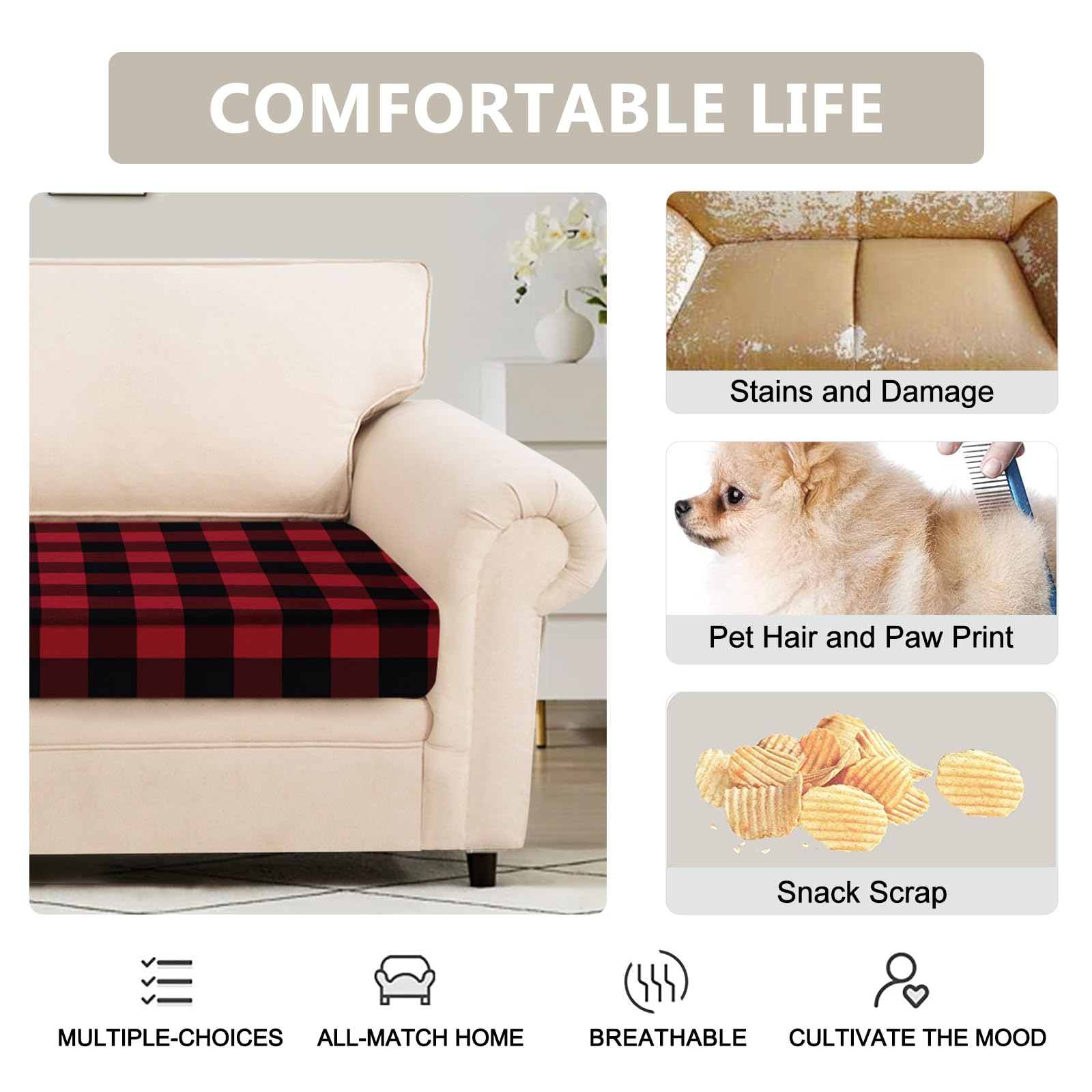 Searchi Printed Sofa Couch Cushion Covers Replacement Couch Seat Covers Stretch Christmas Sofa Seat Slipcovers Washable Furniture Protectors Sofa Slipcover Soft With Elastic Bottom(Small-1 Seat)