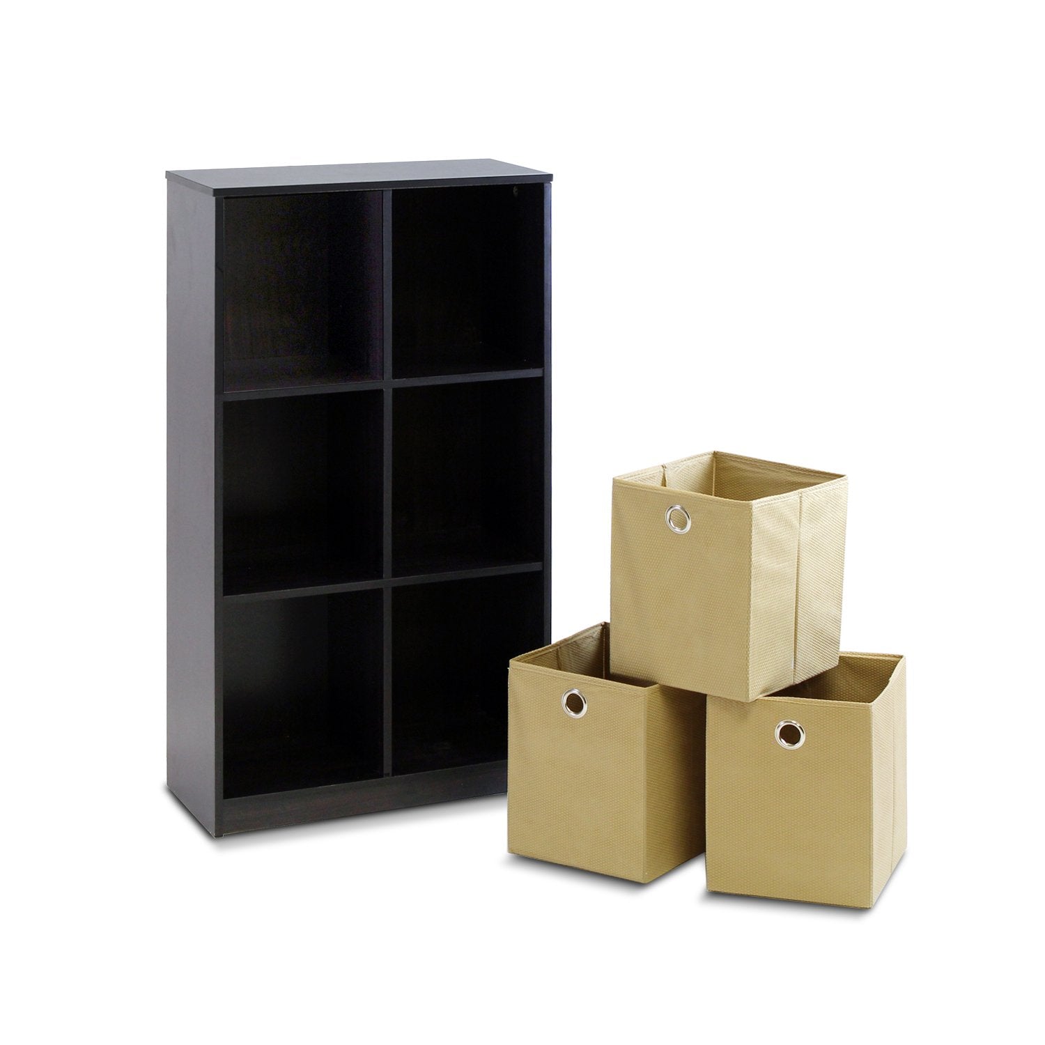 Furinno Petite Storage Organizer Bookcase With Bins, Espresso/Light Brown