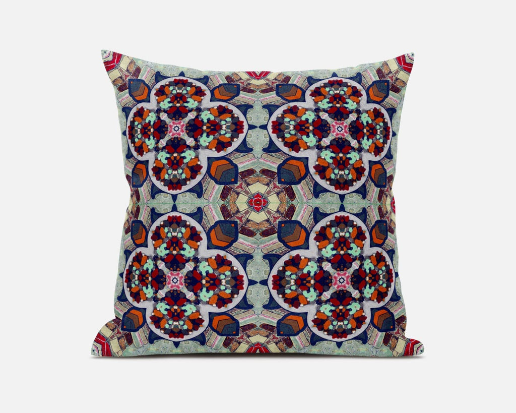 HomeRoots Muted Green Orange 16â€ Green Orange Cloverleaf Boho Zippered Suede Throw Pillow