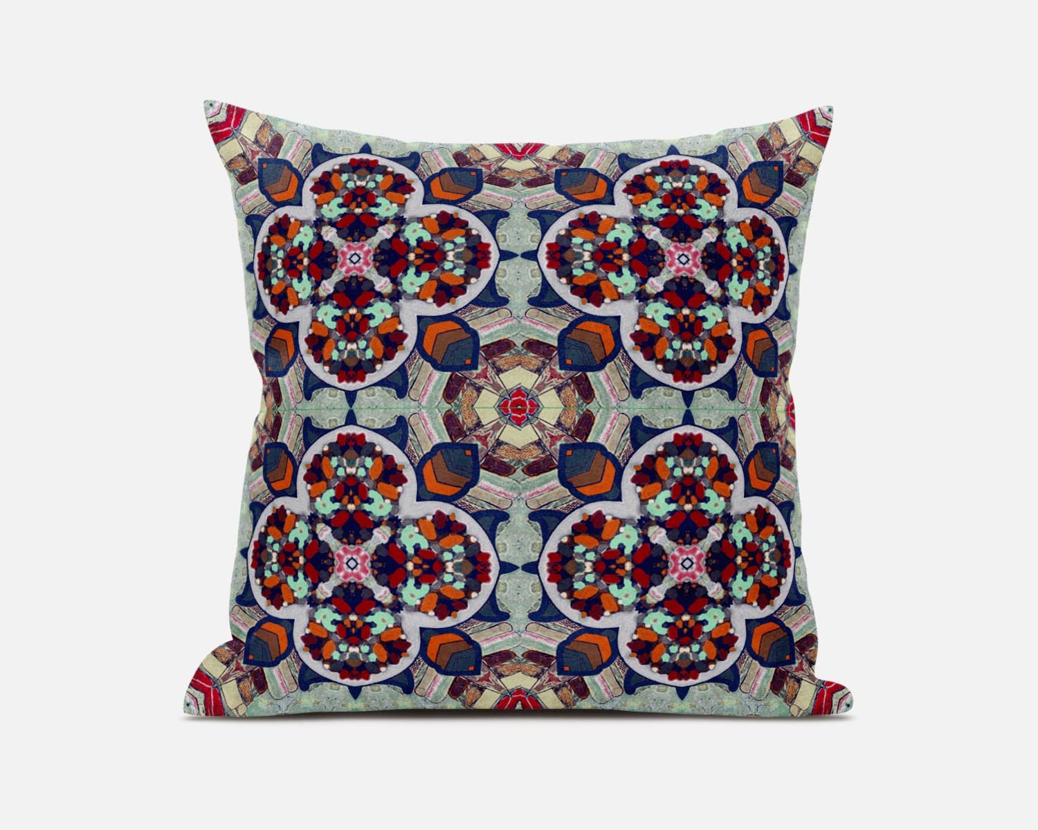 HomeRoots Muted Green Orange 16â€ Green Orange Cloverleaf Boho Zippered Suede Throw Pillow