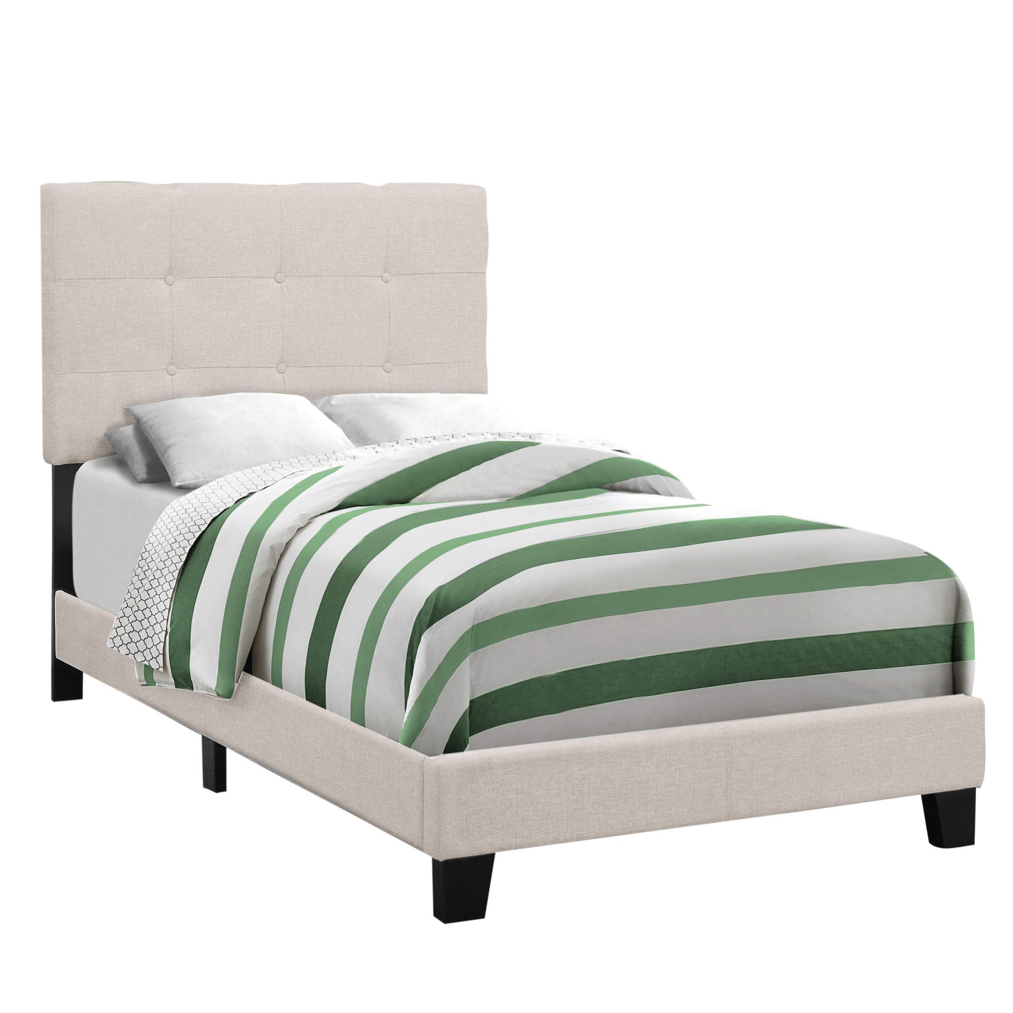 Monarch Specialties I BED - TWIN SIZE/BEIGE LINEN,