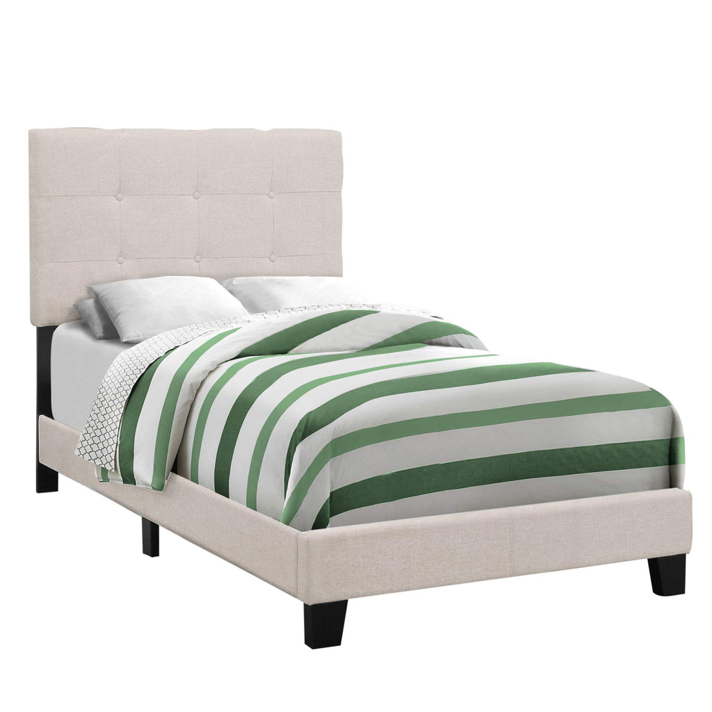 Monarch Specialties I BED - TWIN SIZE/BEIGE LINEN,
