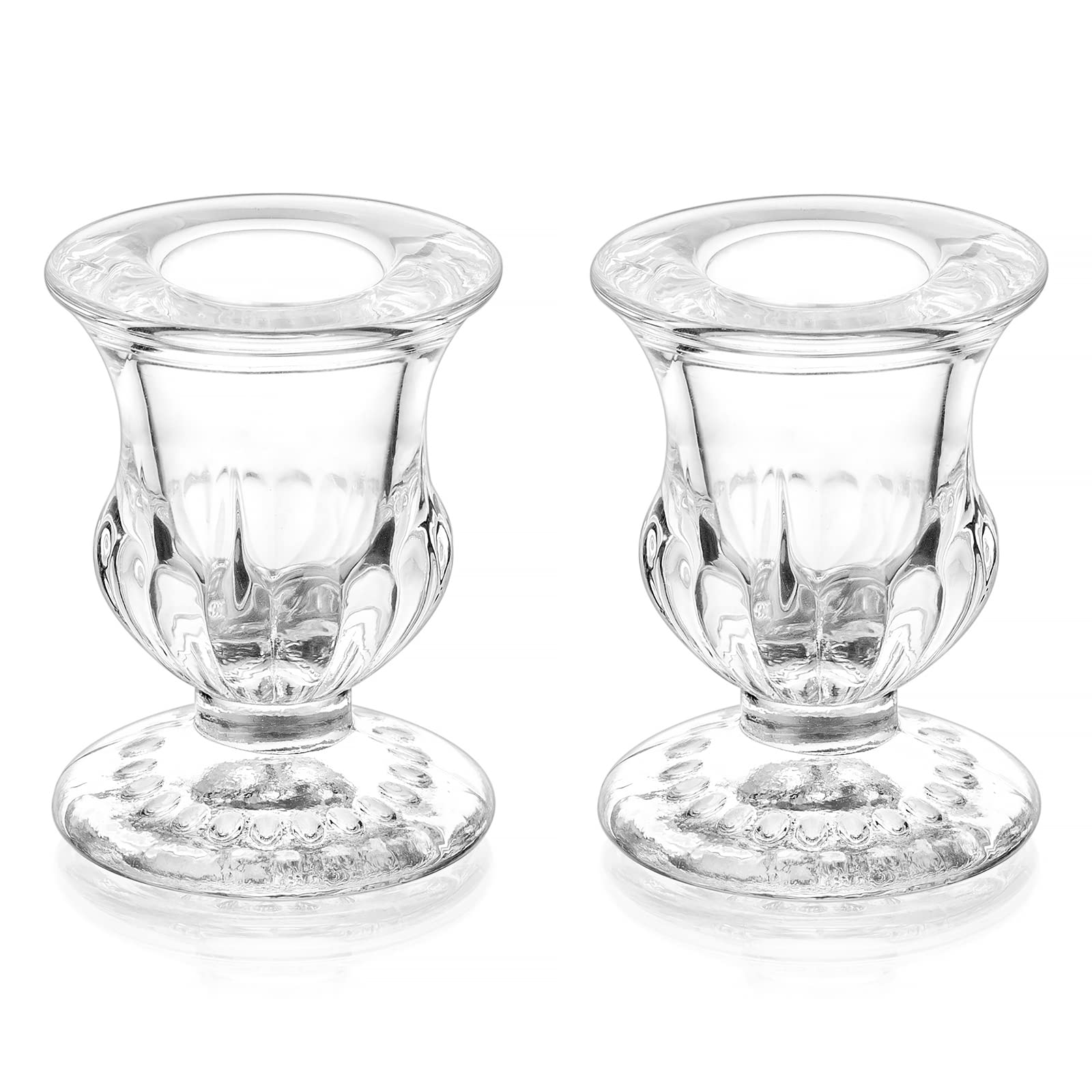 Romadedi Glass Taper Candle Holders - Clear Small Candlestick Holder Bulk, Thicker Glass Candle Sticks Set for Wedding Christmas