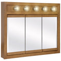 Design House Richland Medicine Cabinet with 5 Lights, Fully Assembled, Wall Mounted, 3 Mirrored Doors, Wood Frame, Oak Finish, 3