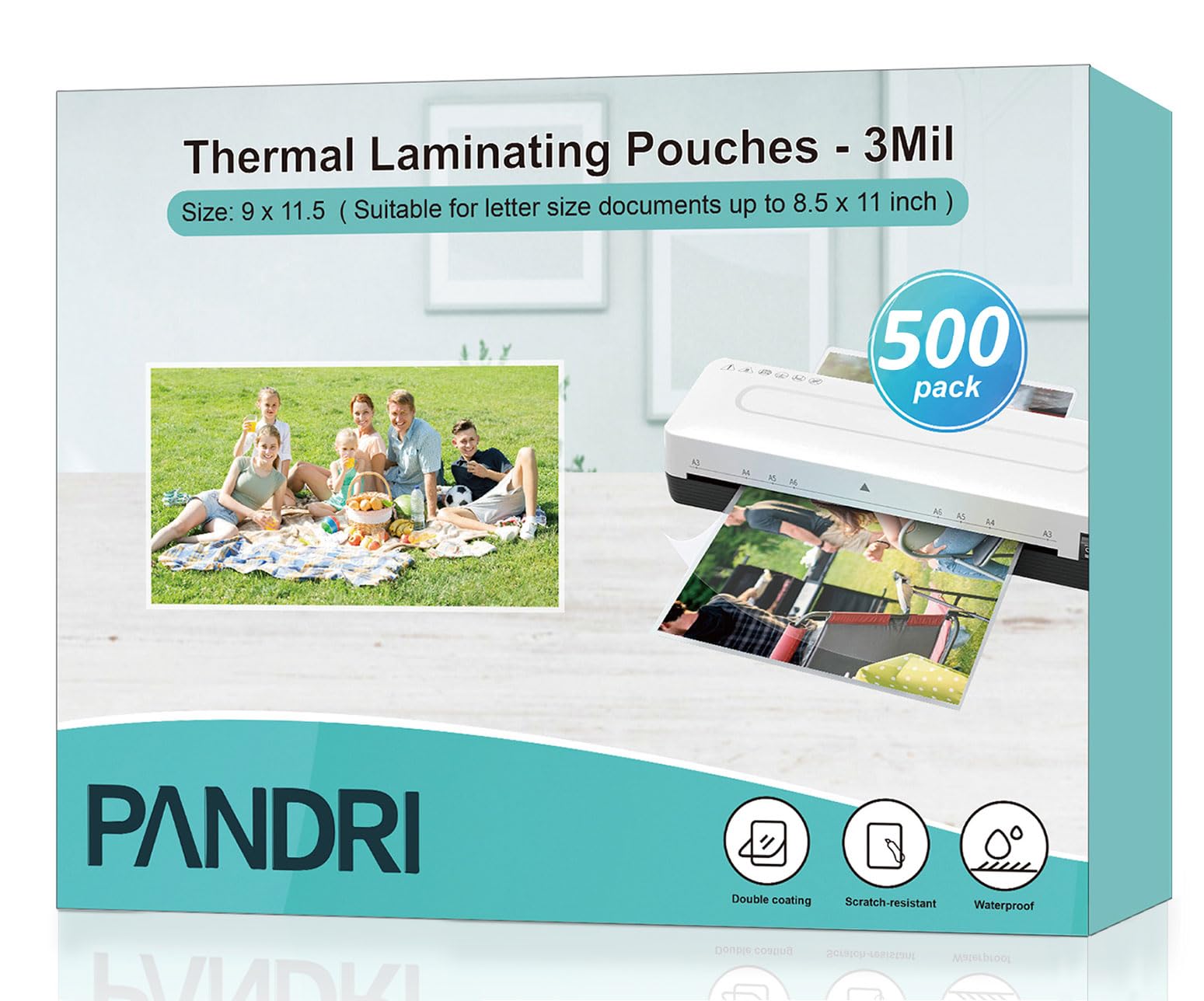 Laminating Sheets, Pandri 500 Pack Thermal Laminator Pouches Holds 8.5 X 11 Inch, 3 Mil Clear Laminator Paper 9 X 11.5 Inch, Let