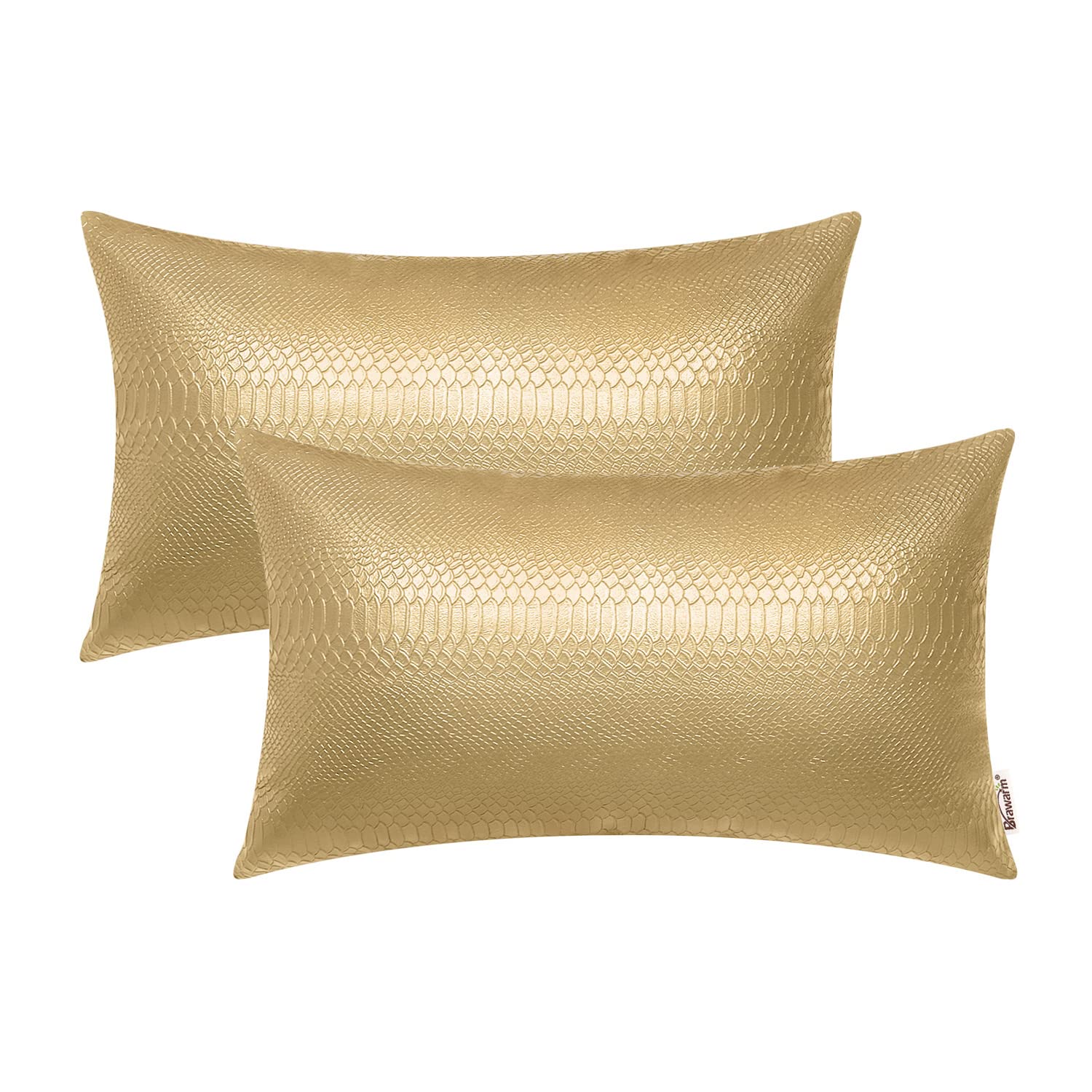 Brawarm Gold Leather Throw Pillows 12 X 20 Inches, Snake Leather Pillow Covers Pack Of 2, Faux Leather Decorative Lumbar Pillow