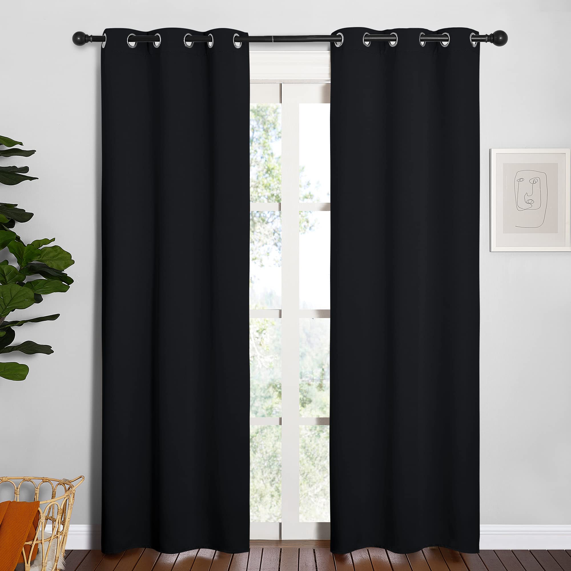 Nicetown Halloween Blackout Draperies Window Curtain Panels, Autumn/Winter Thermal Insulated Solid Grommet Blackout Curtains/Dra