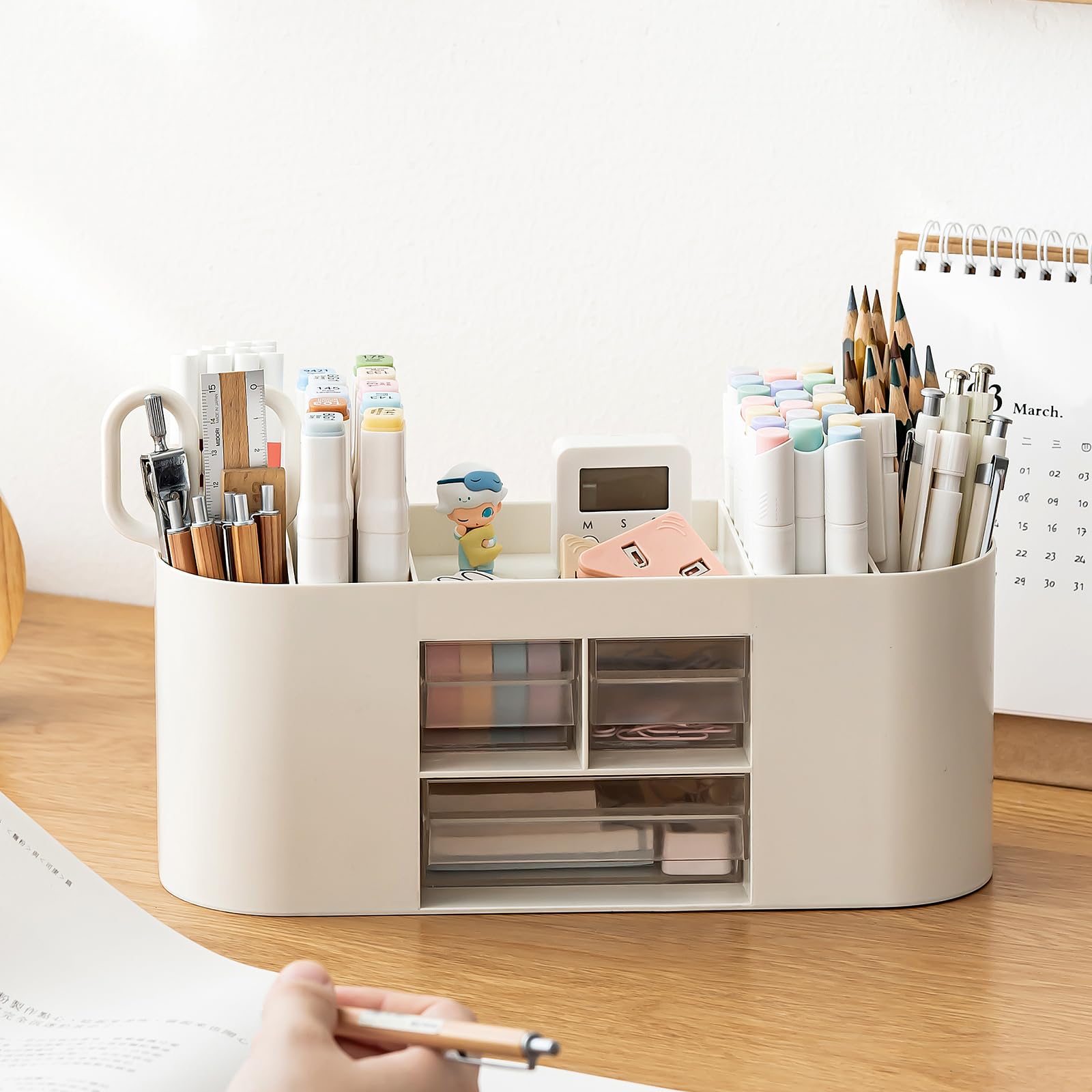 Instome Pencil Pen Holder For Desk With 3 Drawers - All-In-One Desk Organizer - Perfect Desk Accessories For Office Use - Stylis