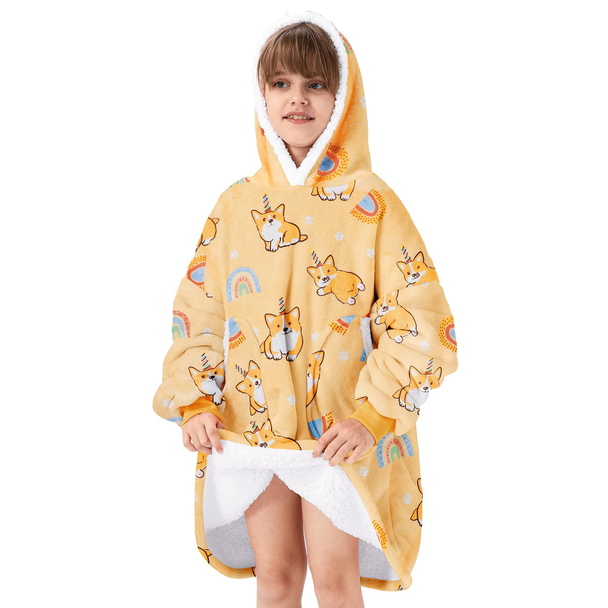 Zando Blanket Hoodie Kids Warm And Cozy Corgi Blanket Hoodie Wearable Blanket Kids Corgi Gifts For Corgi Lovers Oversized Blanke