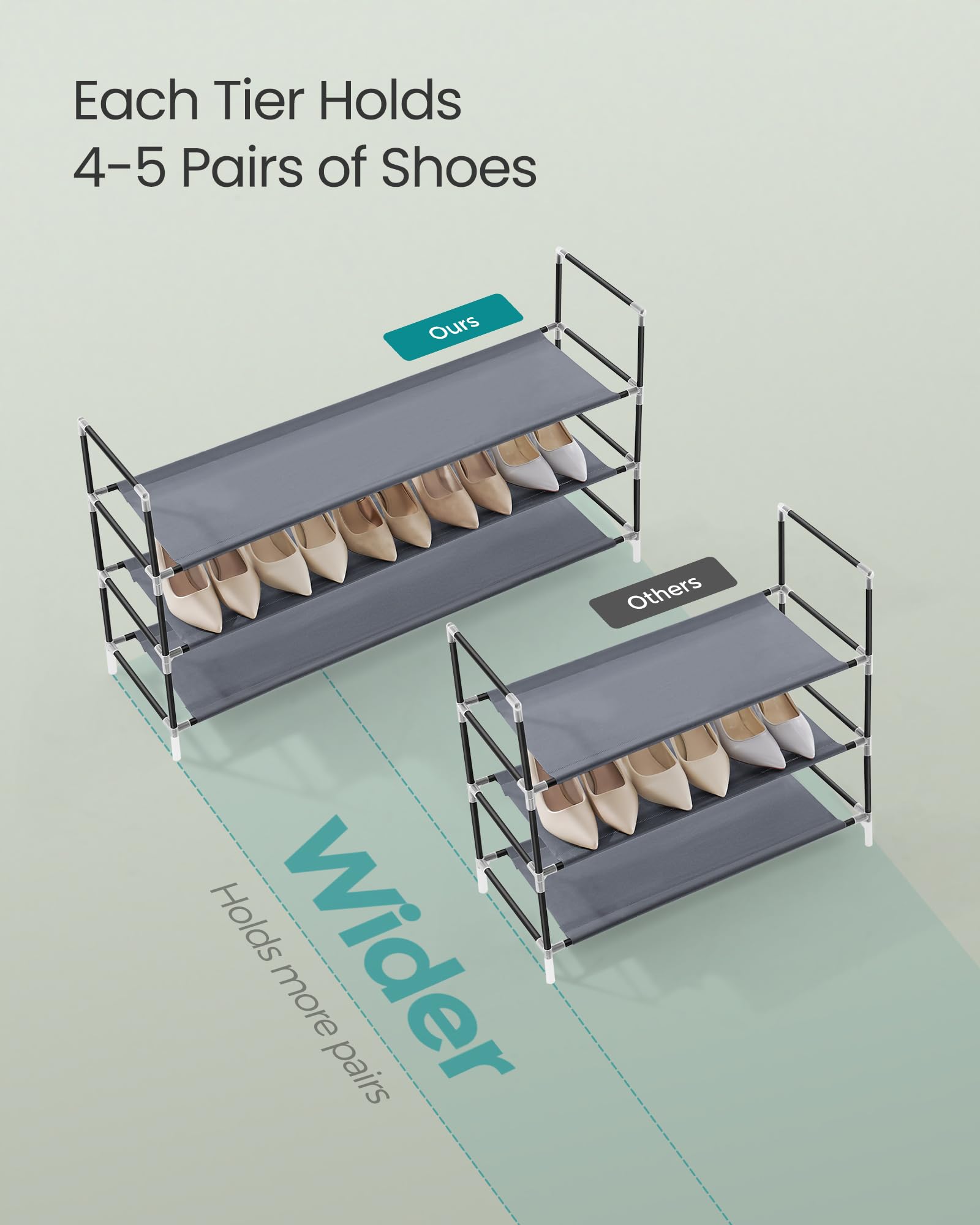 Songmics 3-Tier Shoe Rack, Shoe Storage For Hallway Closet, Slim And Space-Saving, Metal Frame, Non-Woven Fabric Shelves, Dove Gray And Ink Black Ulsh053G01