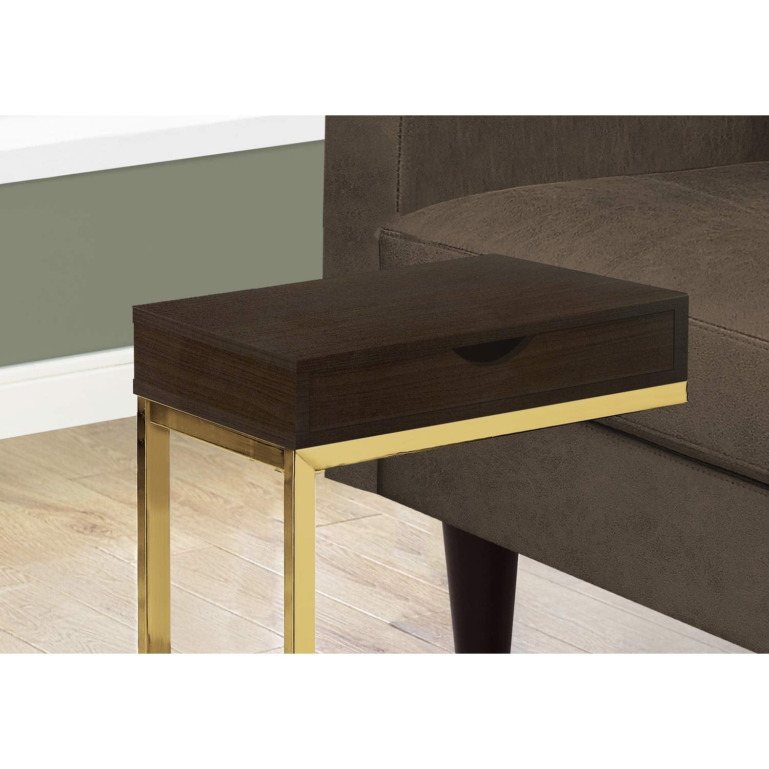 Monarch Specialties CAPPUCCINO/GOLD METAL WITH A DRAWER ACCENT, END, SNACK TABLE, Brown