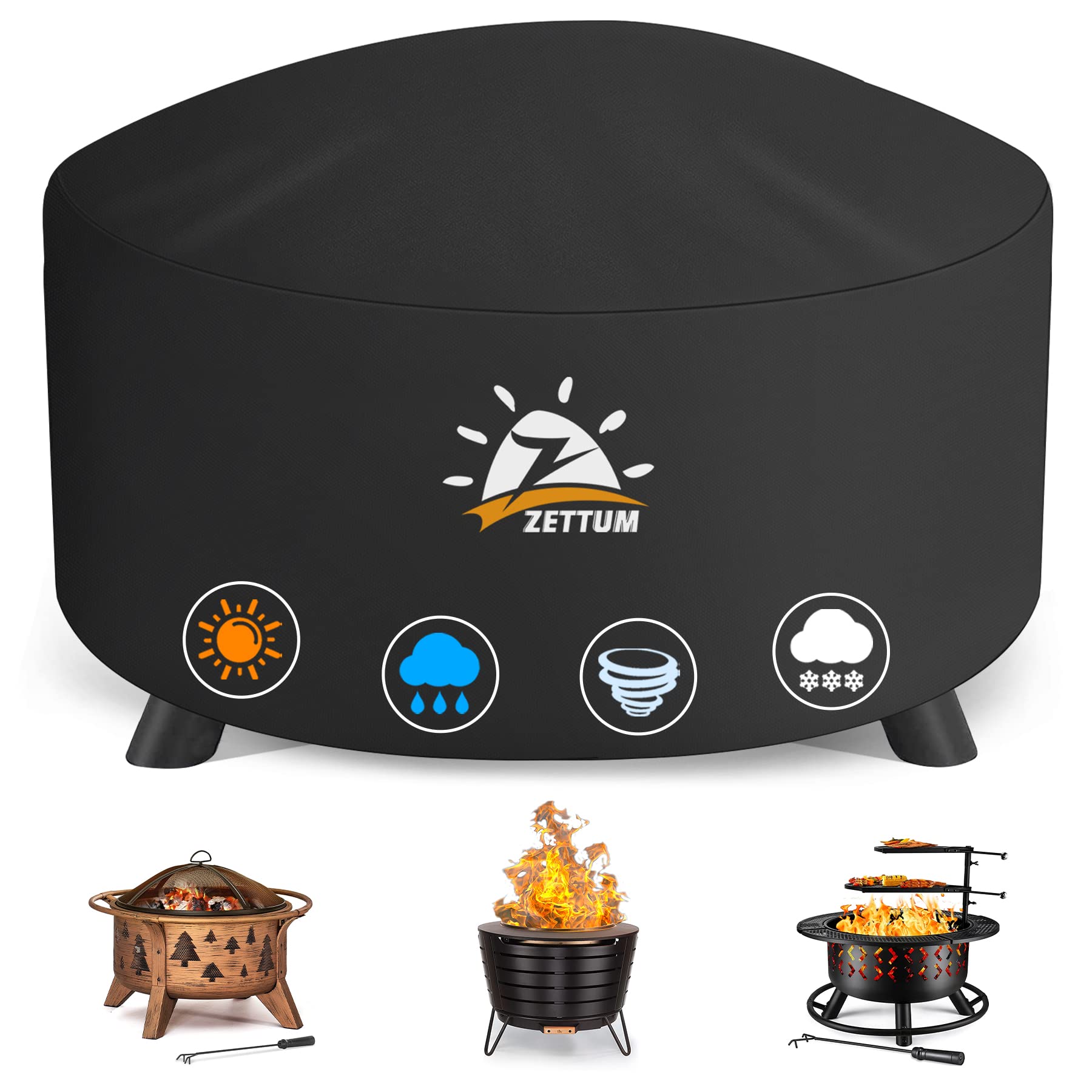 Zettum Fire Pit Cover Round 36 Inch - Outdoor Firepit Cover Heavy Duty & Waterproof, 600D Patio Fire Table Cover Gas Fire Pit Ac