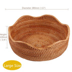 Amololo Handmade Rattan Round Fruit Basket Food Storage Bowl Kitchen Organizer Snack Serving Bowl 9 10 11 Inch Wavy Edge Circle