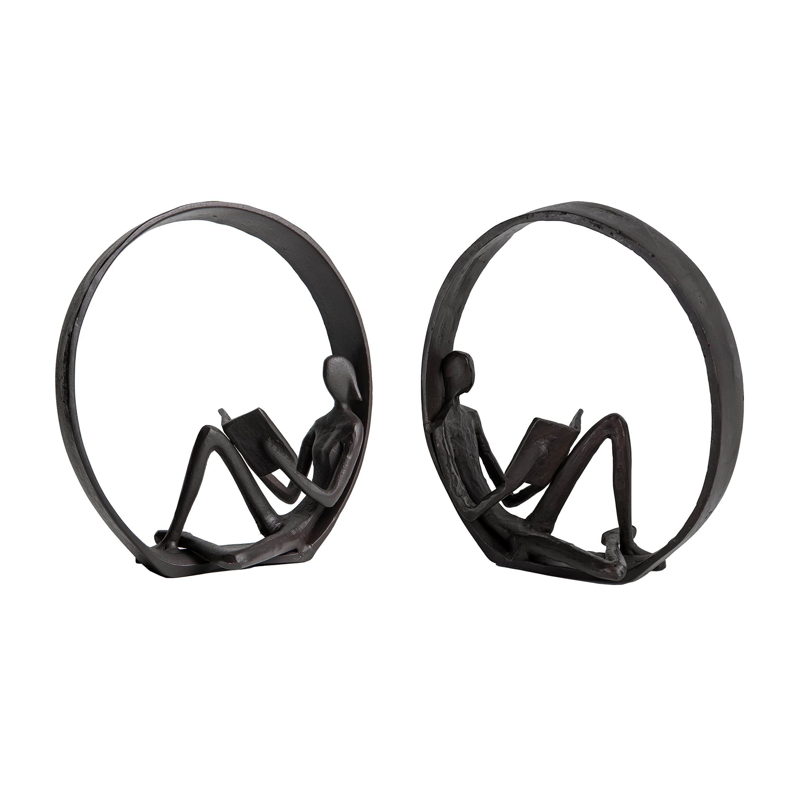 Danya B. Contemporary Encircled Male & Female Reader Cast Iron Sculpture Bookend Statues (Set of Male and Female)