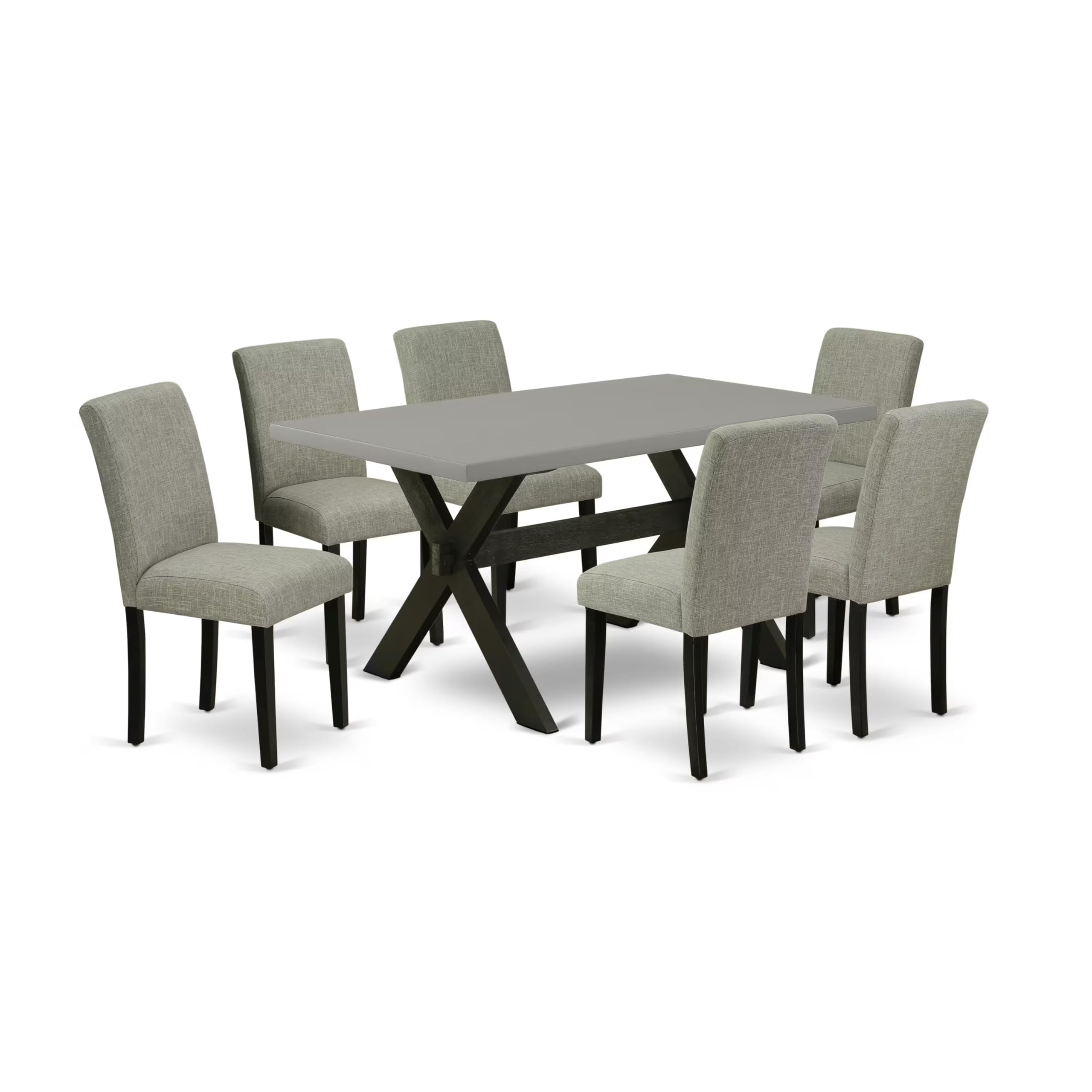 East West Furniture X696Ab106-7 7 Piece Modern Dining Table Set Consist Of A Rectangle Wooden Table With X-Legs And 6 Shitake Linen Fabric Upholstered Chairs, 36X60 Inch, Multi-Color