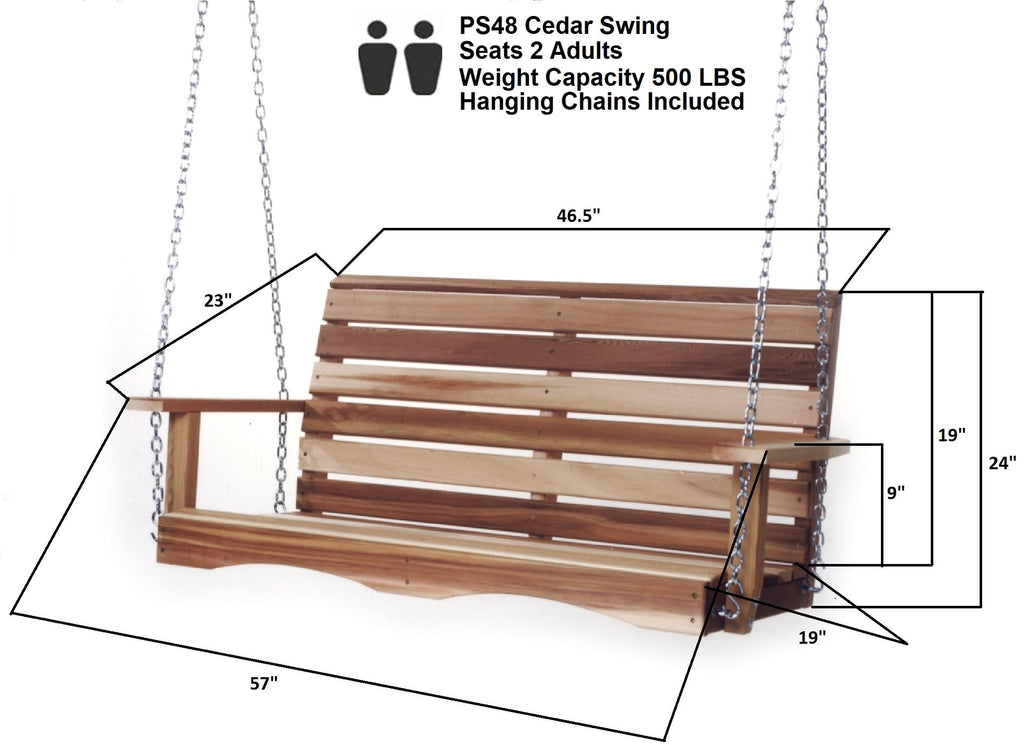 All Things Cedar PS48 Premium Porch Swing | 4-Ft Outdoor Furniture & Patio Swing | Handcrafted Western Red Cedar | Easy Assembly, Sustainable Outdoor Bench 57x23x24