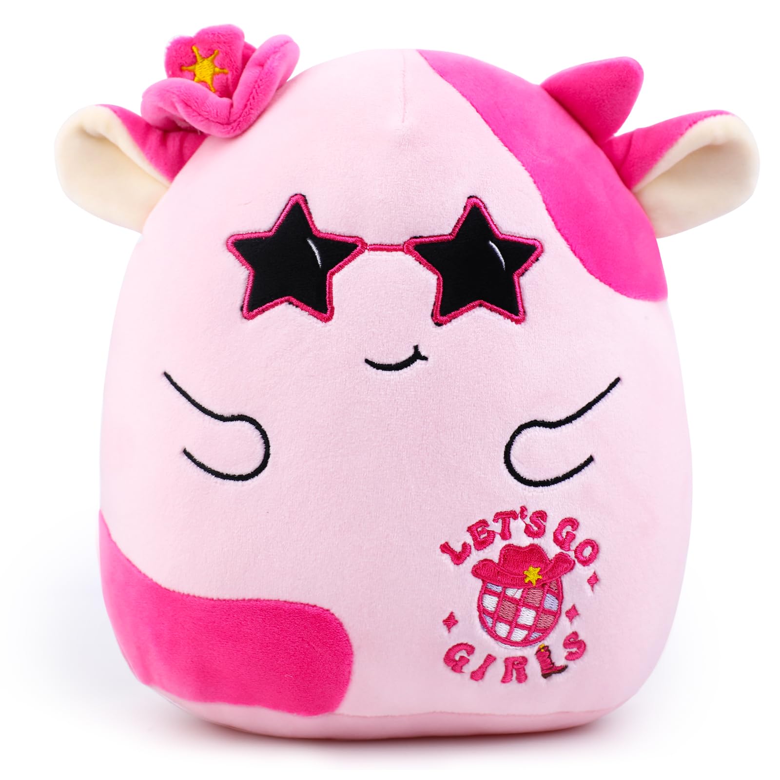 Novbaub Disco Cowgirl Cow Plush Toys Pink Cowgirl Stuffed Cow Plushies Birthday Party Supplies Cowgirl Soft Stuffed Plush Cow Pi