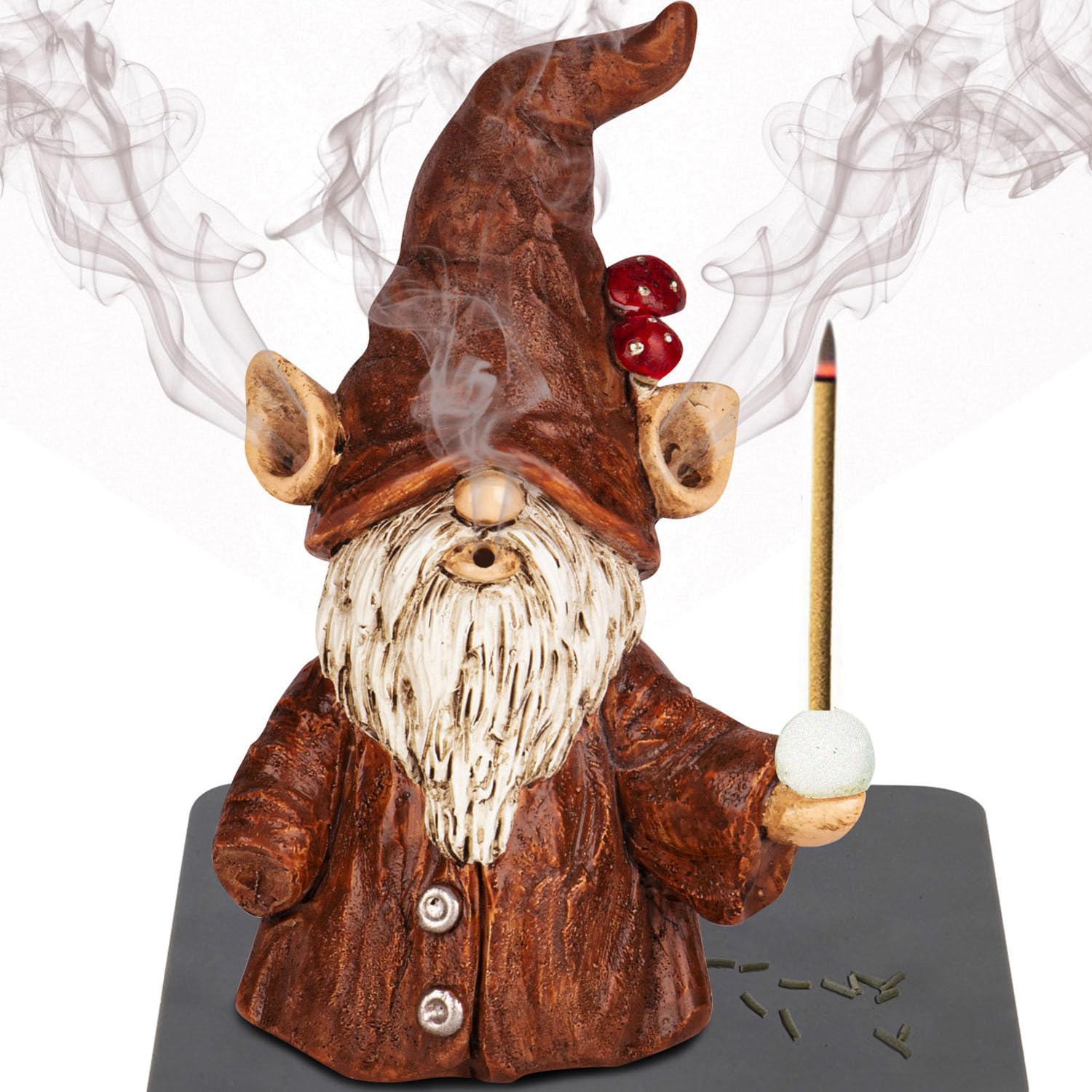 Aisatisforu Gnome Incense Holder for Sticks, Incense Burner with Big Hole for Incense Cones, Gnome Statue Christmas Decorations,