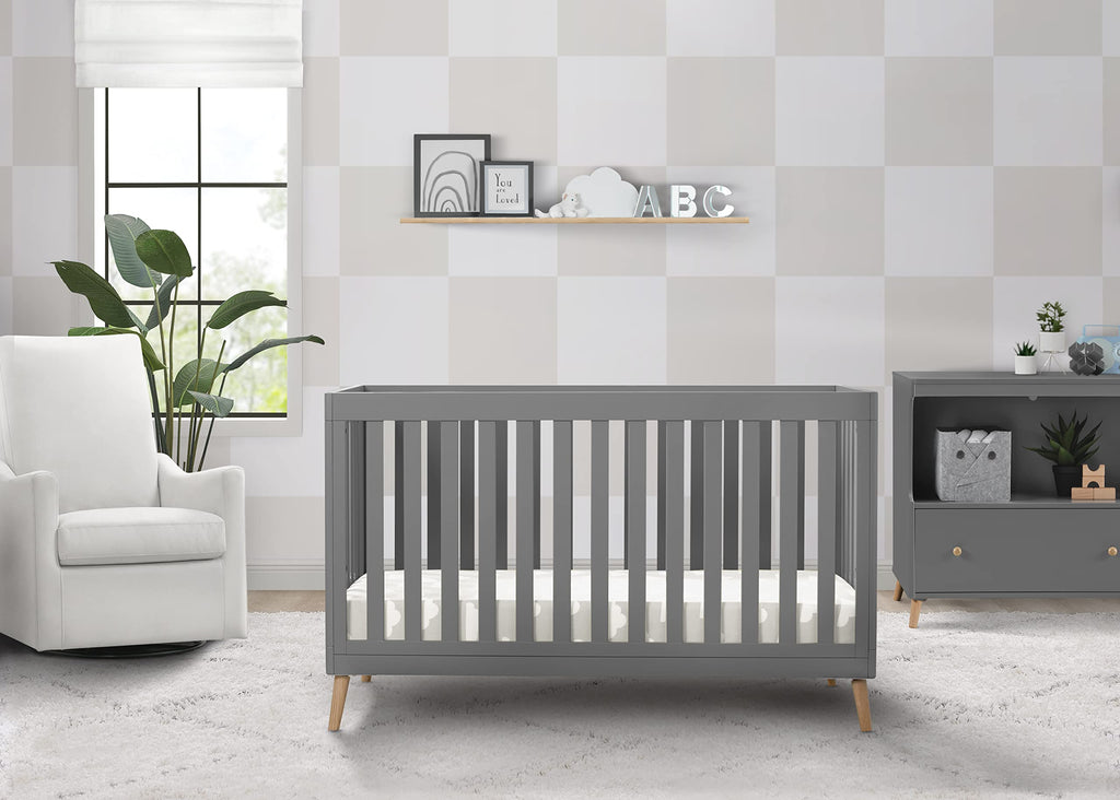 Delta Children Essex 4-In-1 Convertible Baby Crib, Grey With Natural Legs