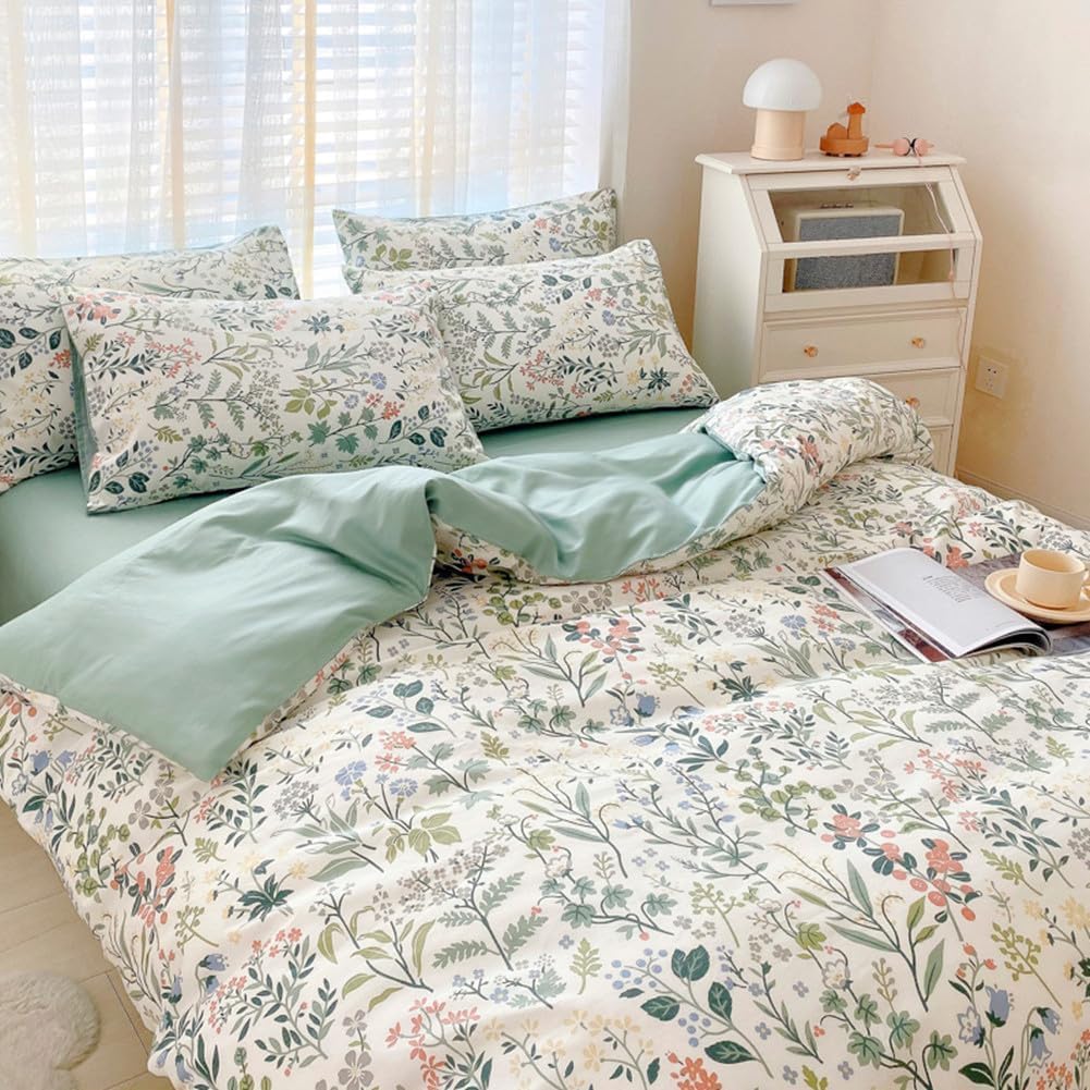 Lifetb Botanical Flower Duvet Cover Twin Xl Sage Green Floral Duvet Cover 100% Cotton Wildflower Plants Pattern Floral Comforter