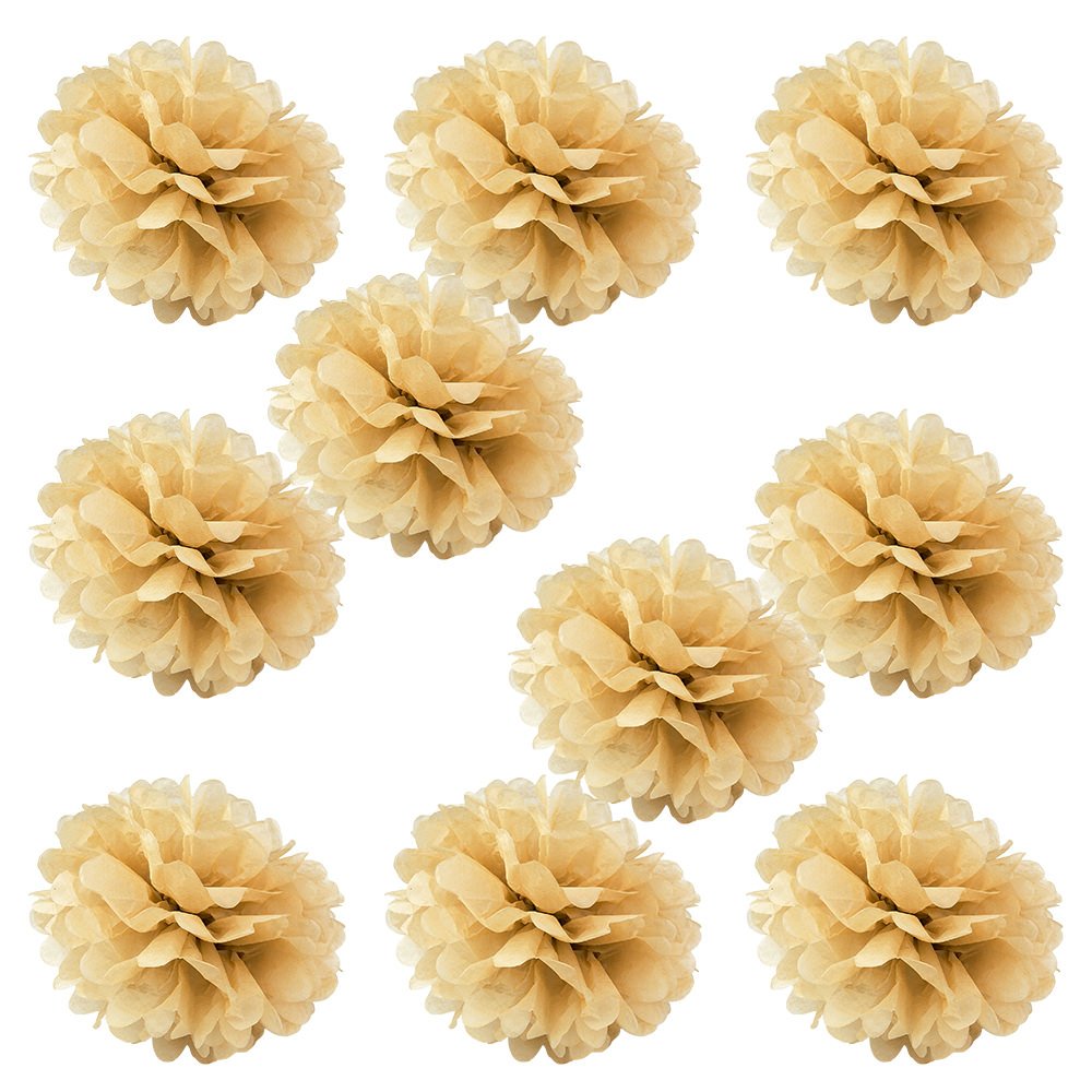 WYZworks Set of 10 - TAN 16 - (10 Pack) Tissue Pom Poms Flower Party Decorations for Weddings, Birthday, Bridal, Baby Showers, N