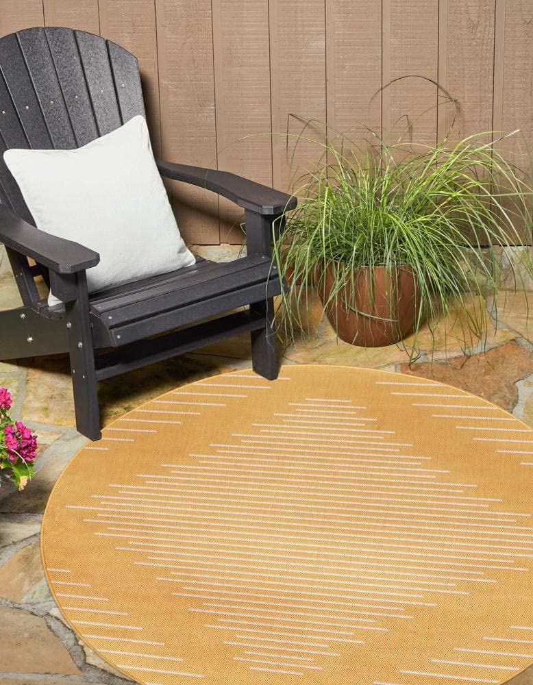 Unique Loom Outdoor Modern Collection Area Rug - Tambor (13' Round, Yellow/ Ivory)