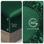 Mr&Hm Satin Bed Sheets, Full Size Sheets Set, 4 Pcs Silky Bedding Set With 15 Inches Deep Pocket For Mattress (Full, Dark Green)
