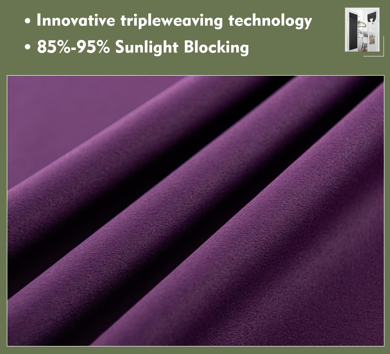 Pi Side Door Curtain 2 Panels,Thermal Insulated Privacy Tie Up Blackout Small Window Covering For Front Door 40 Inches Long (W12Xl40-2Pc,Royal Purple)