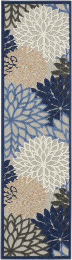 Nourison Aloha Indoor/Outdoor Blue/Multicolor 2'3' X 8' Area Rug, Tropical, Botanical, Easy Cleaning, Non Shedding, Bed Room, L