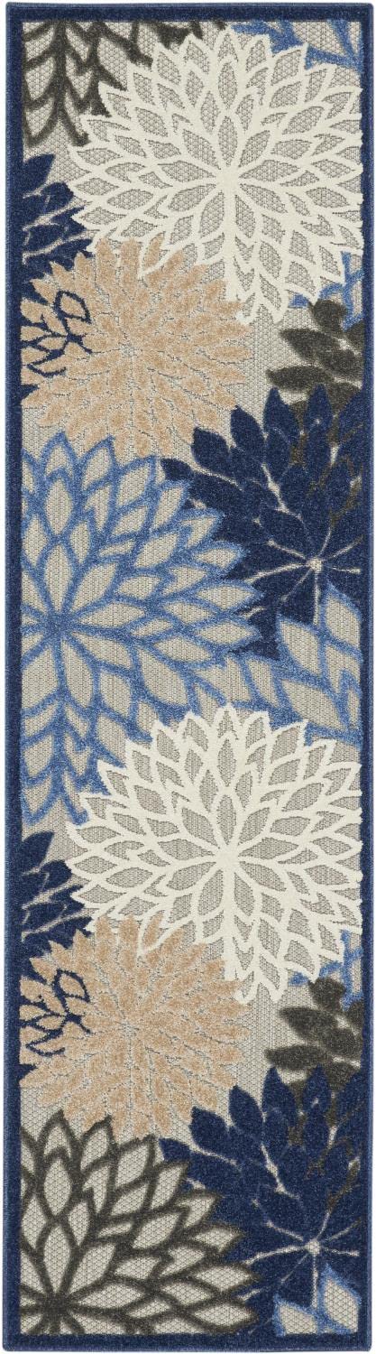 Nourison Aloha Indoor/Outdoor Blue/Multicolor 2'3' X 8' Area Rug, Tropical, Botanical, Easy Cleaning, Non Shedding, Bed Room, L