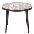 LeisureMod Brown End Table, Glass Top with Tree Design & Aluminum Base for Indoor & Outdoor Use