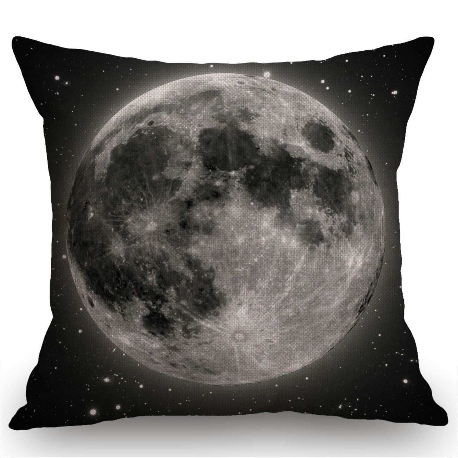 Swono Full Moon With Stars Decorative Cotton Linen Throw Waist Pillow Case Cushion Cover Grey Golden Pillowcase 18X18 Inches