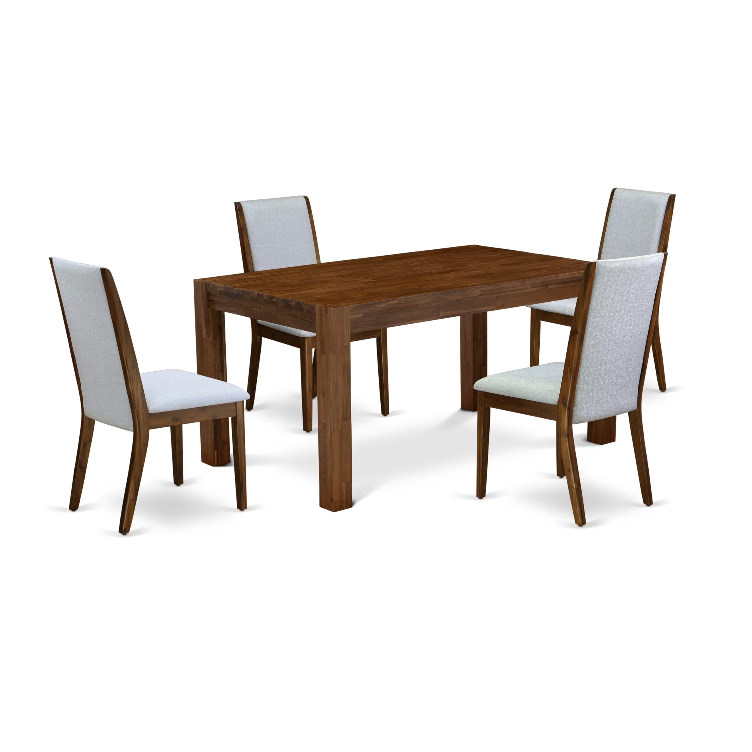 East West Furniture Cnla5-N8-05 5 Piece Kitchen Table Set For 4 Includes A Rectangle Rustic Wood Dining Room Table And 4 Grey Linen Fabric Upholstered Chairs, 36X60 Inch, Natural