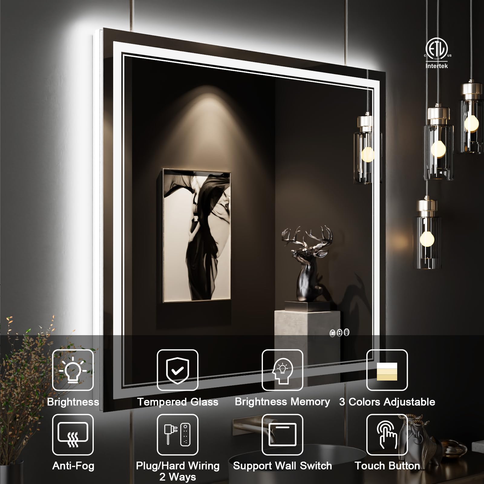 Istripmf 40X36 Inch Led Bathroom Mirror With Lights,Backlit And Front Lighted Bathroom Vanity Mirrors For Wall,Anti-Fog Dimmable