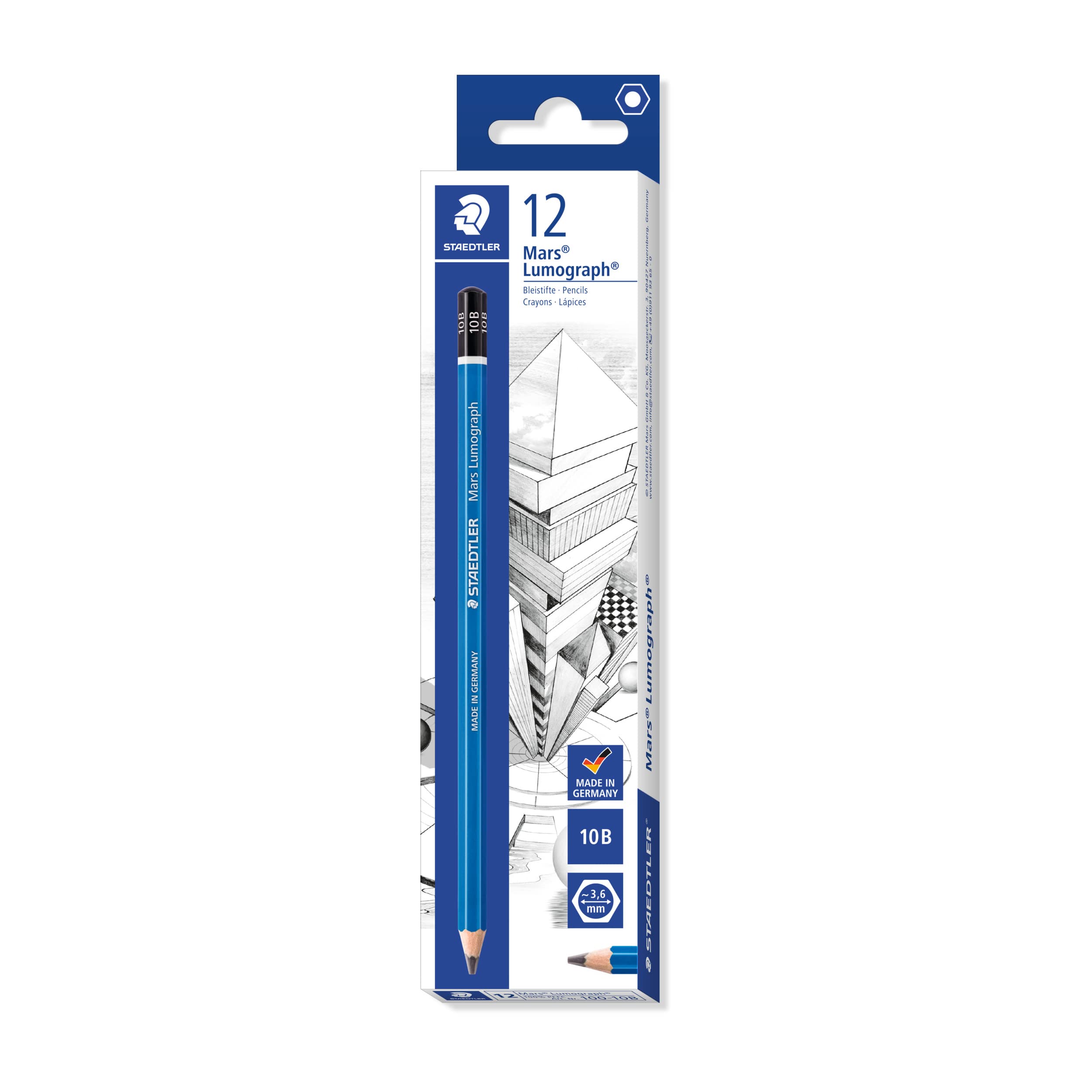 Staedtler Mars Lumograph 10B Graphite Art Drawing Pencil, Very Soft, Break-Resistant Bonded Lead, 12 Pack, 100-10B