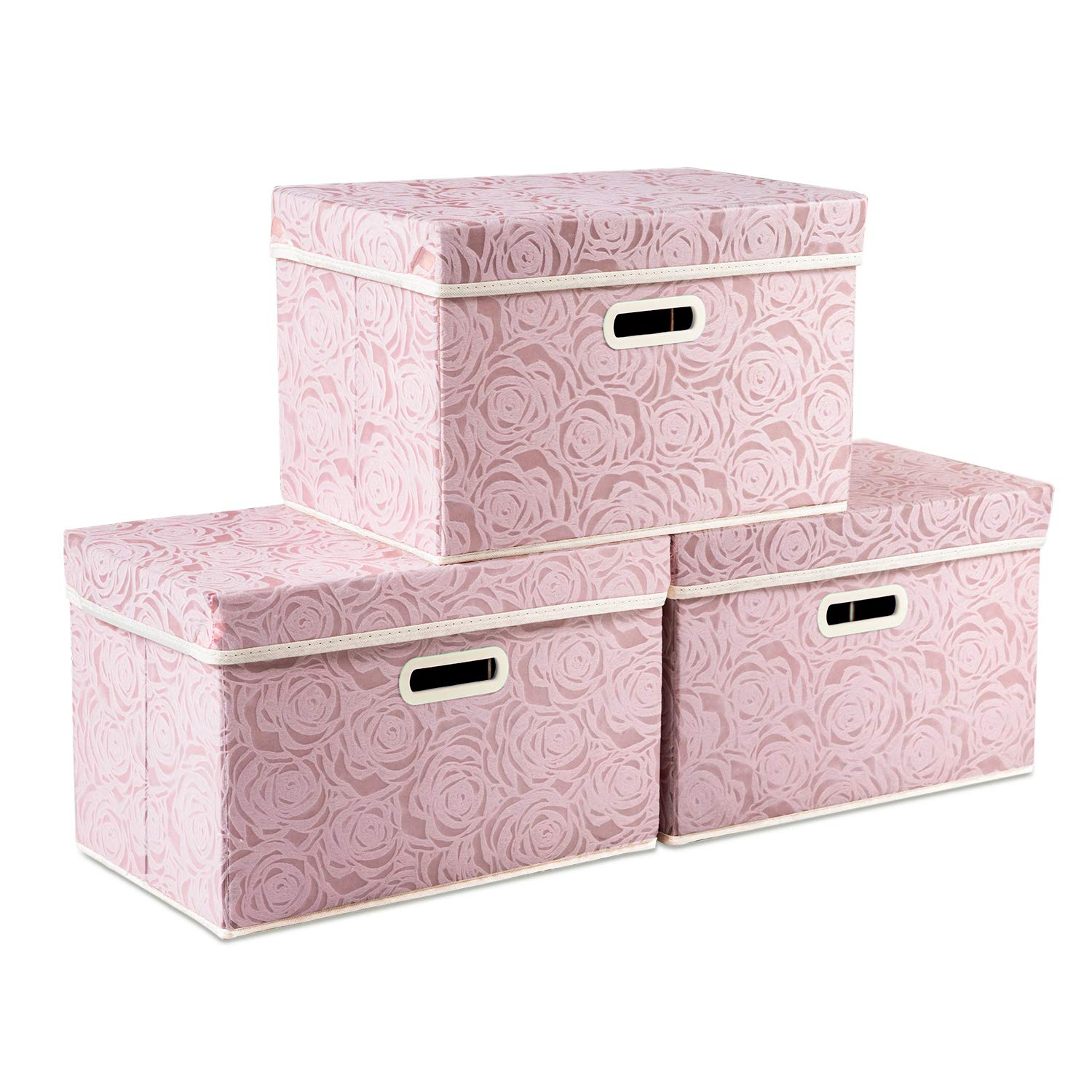 Prandom Collapsible Storage Boxes With Lids Fabric Decorative Storage Bins Cubes Organizer Containers Baskets With Cover Handles