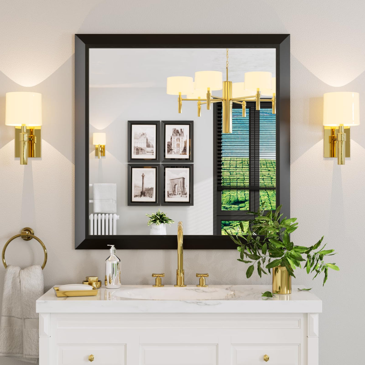 Amorho Black Bathroom Mirror, 36x36 Inch Thick Metal Framed Wall Mirrors for Over Sink, Bedroom, Living Room, Entryway, Rectangl