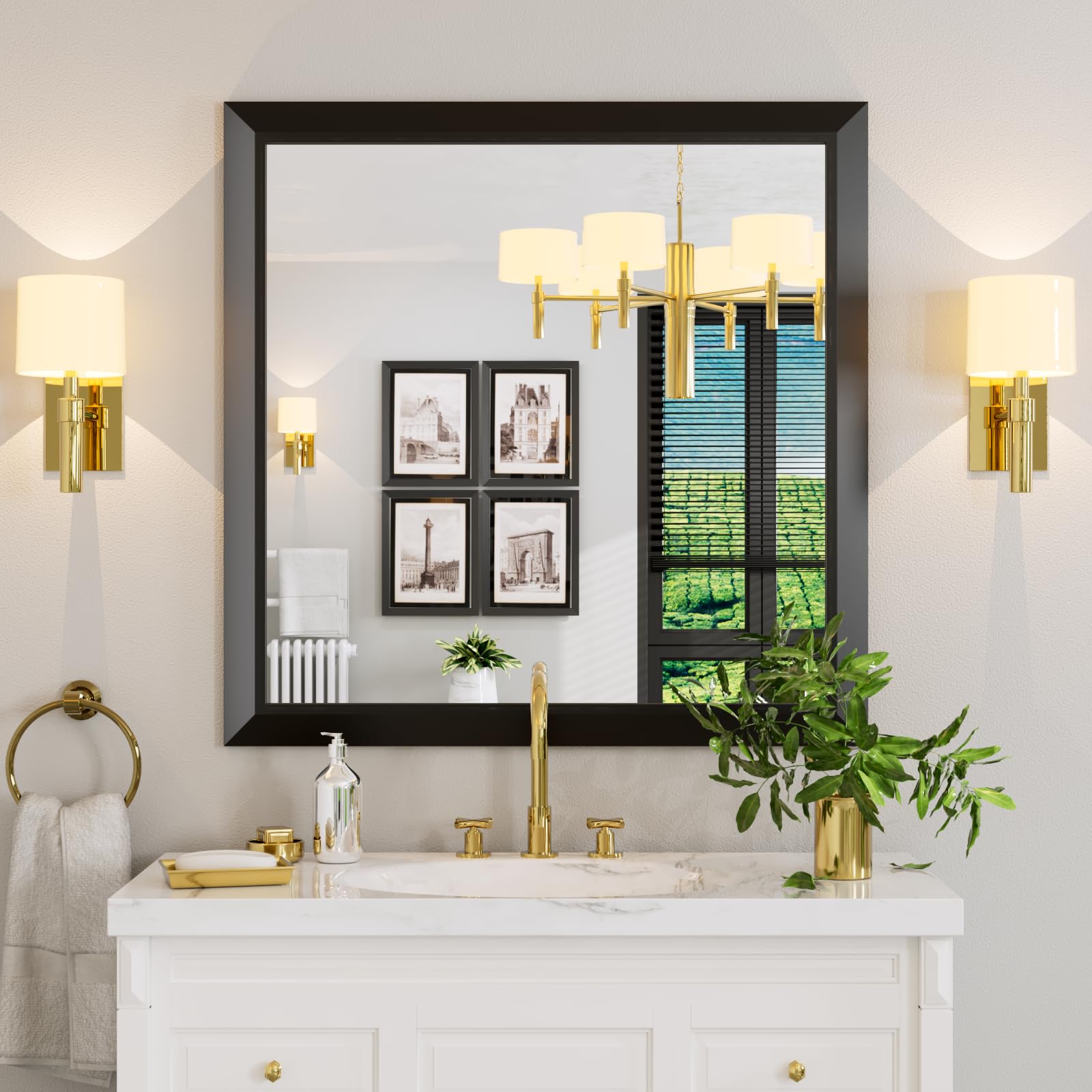 Amorho Black Bathroom Mirror, 36x36 Inch Thick Metal Framed Wall Mirrors for Over Sink, Bedroom, Living Room, Entryway, Rectangl