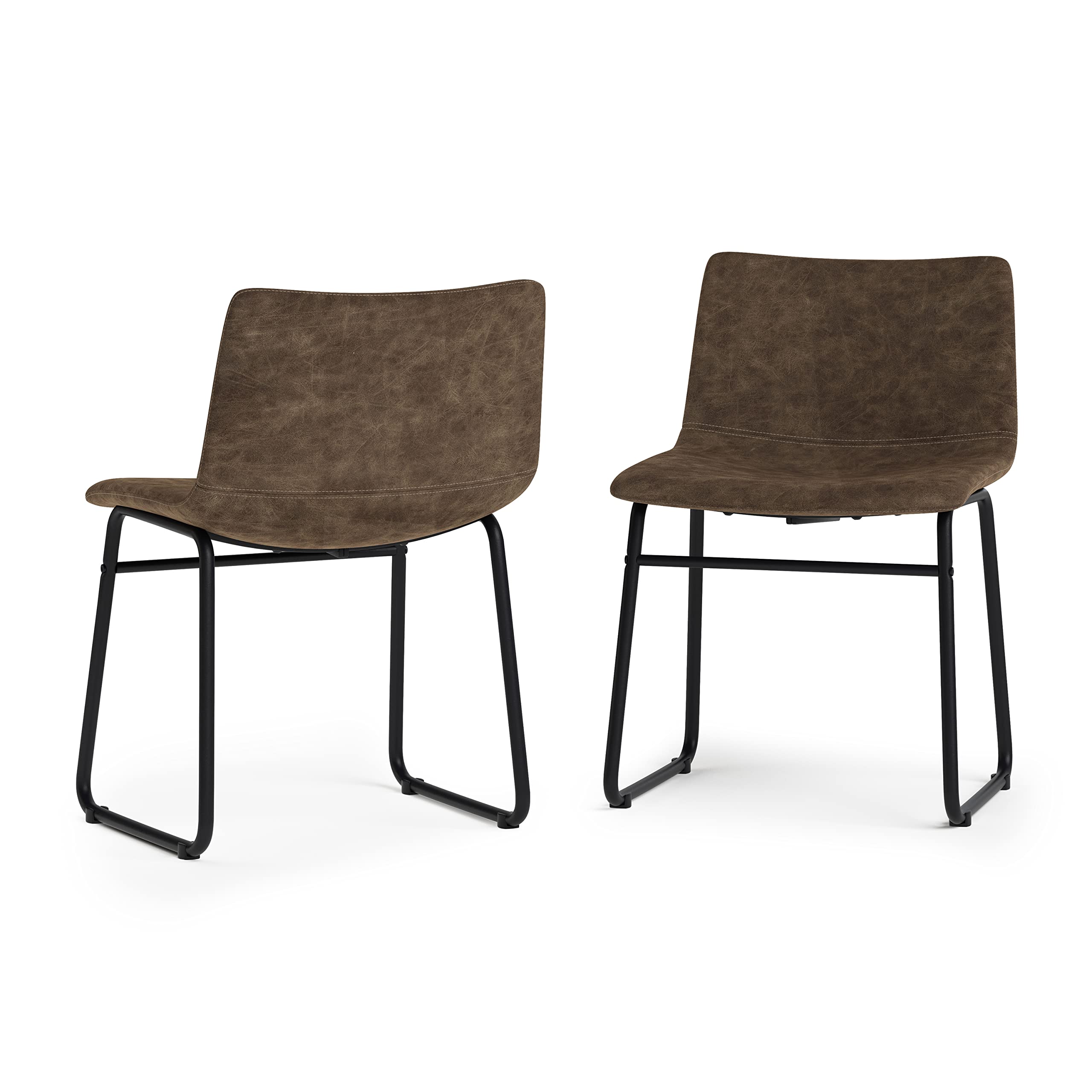 SIMPLIHOME Warner Mid Century Modern Dining Chair (Set of 2) in Distressed Brown Vegan Faux Leather, For the Dining Room